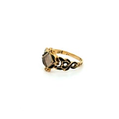 Vintage Victorian English Mourning Enamel & Hair Gold Ring