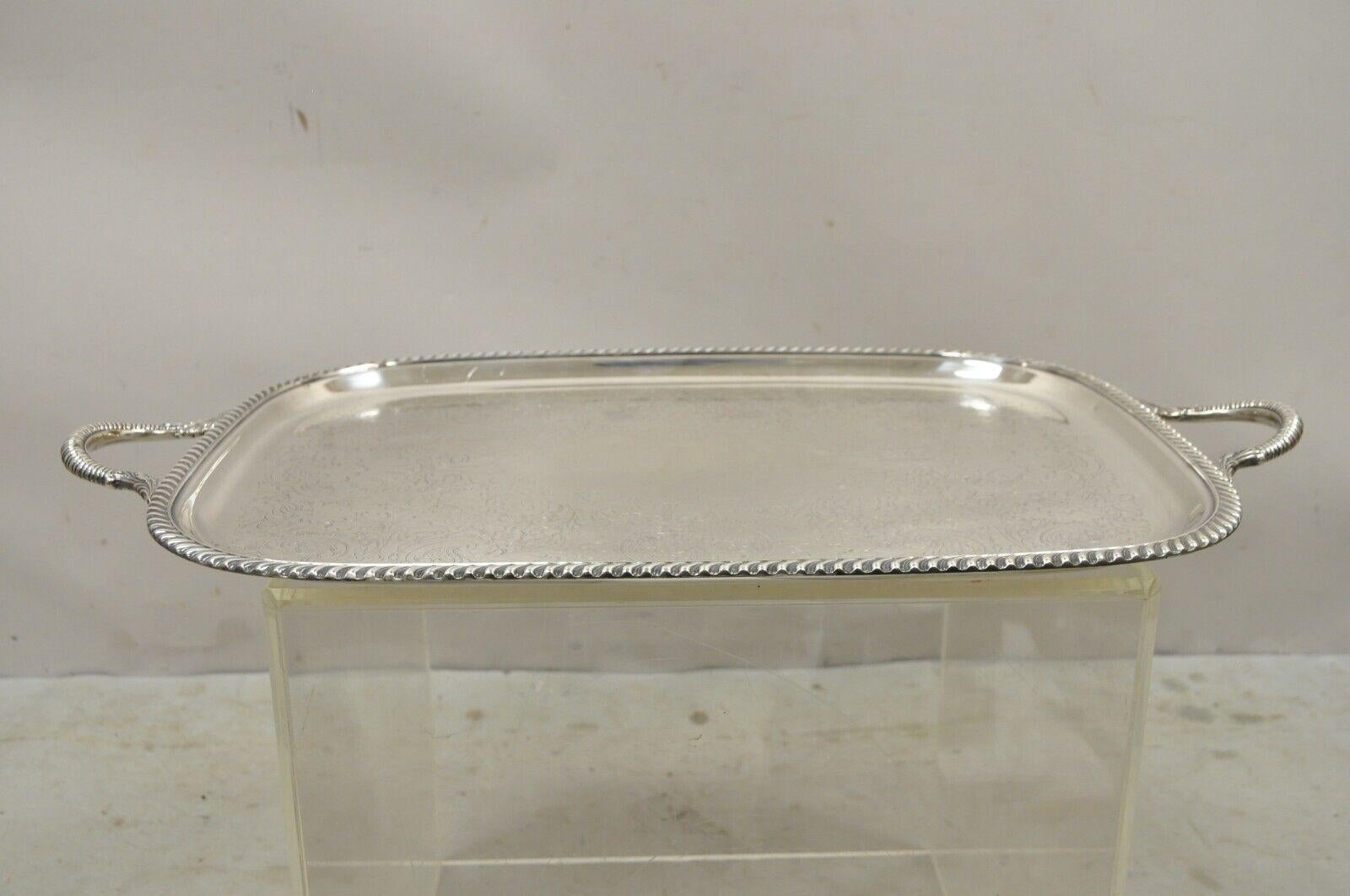 Vintage Victorian EPC Silver Plated Etched Twin Handle Serving Platter Tray.  Circa Early to Mid 20th Century. Measurements:  1.5