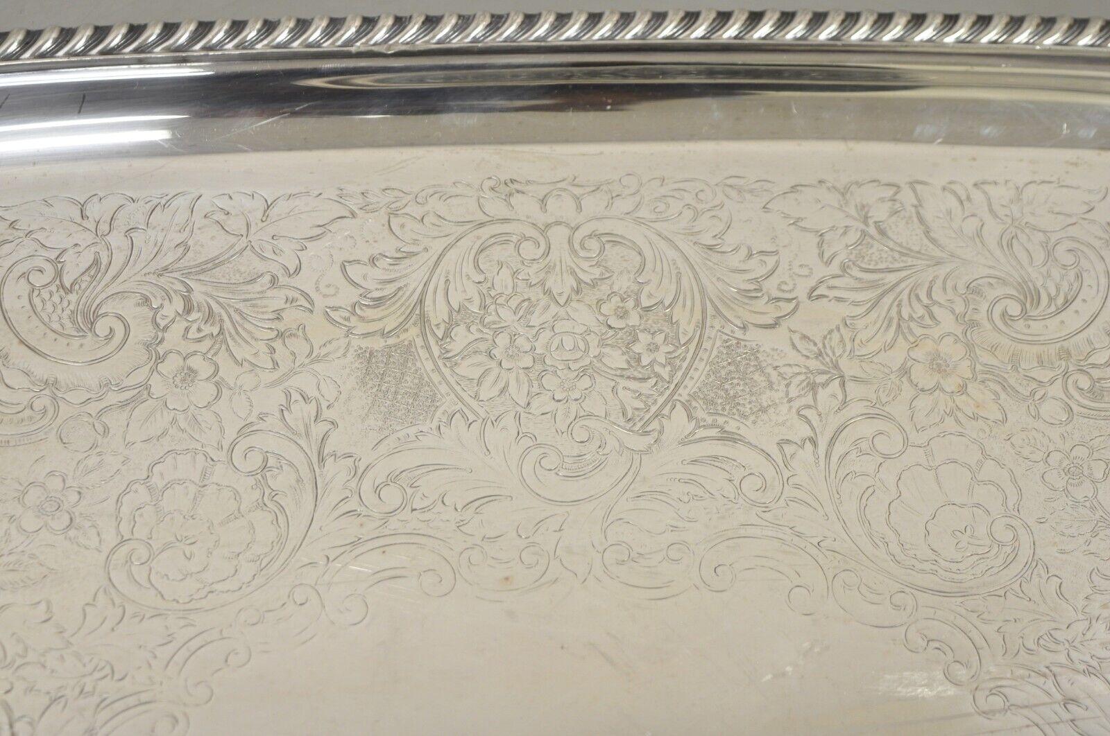 Vintage Victorian EPC Silver Plated Etched Twin Handle Serving Platter Tray In Good Condition For Sale In Philadelphia, PA