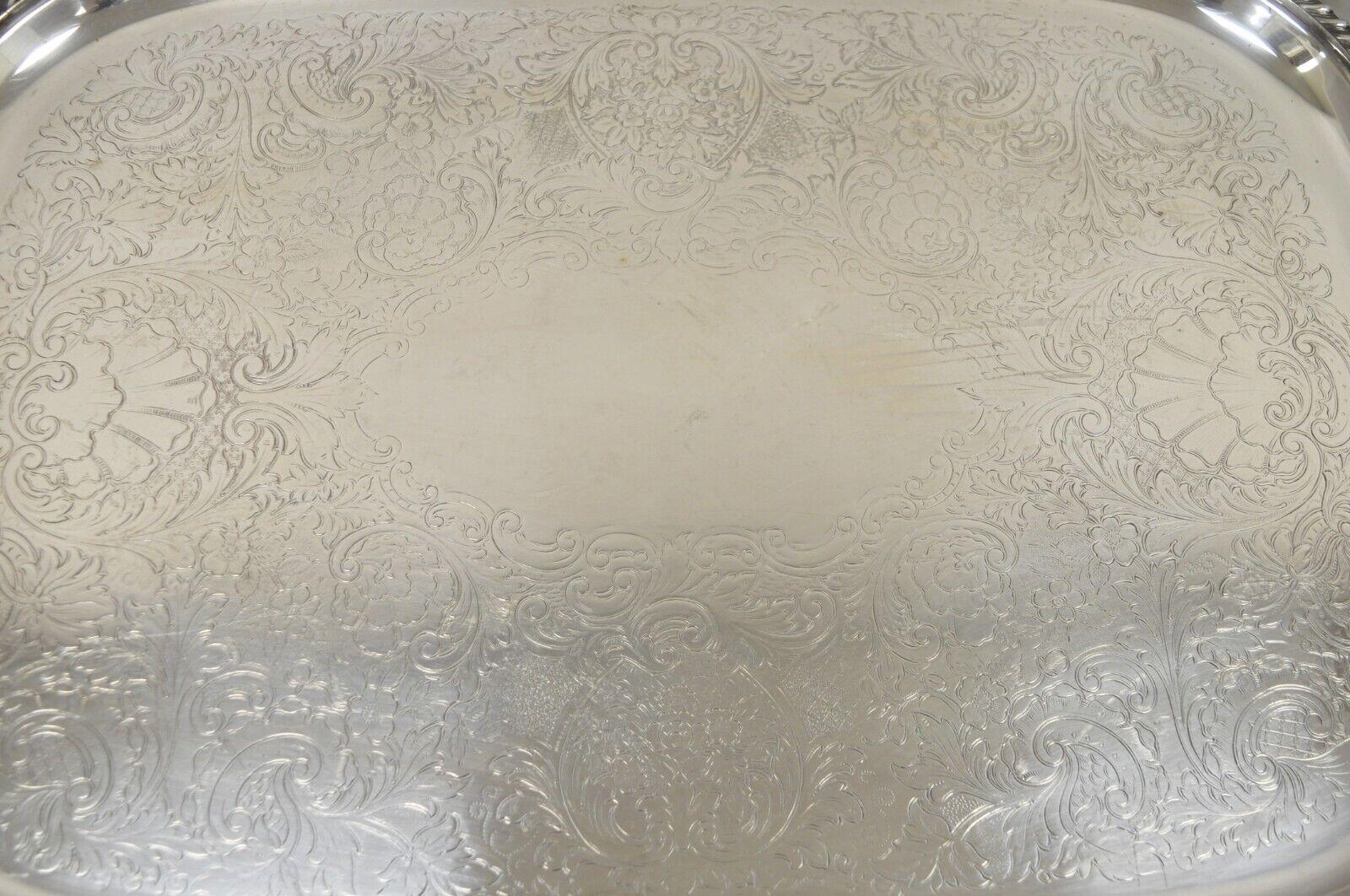 20th Century Vintage Victorian EPC Silver Plated Etched Twin Handle Serving Platter Tray For Sale