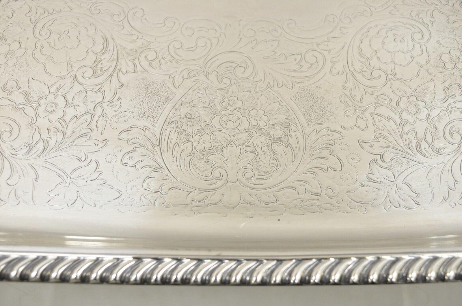 Vintage Victorian EPC Silver Plated Etched Twin Handle Serving Platter Tray For Sale 2
