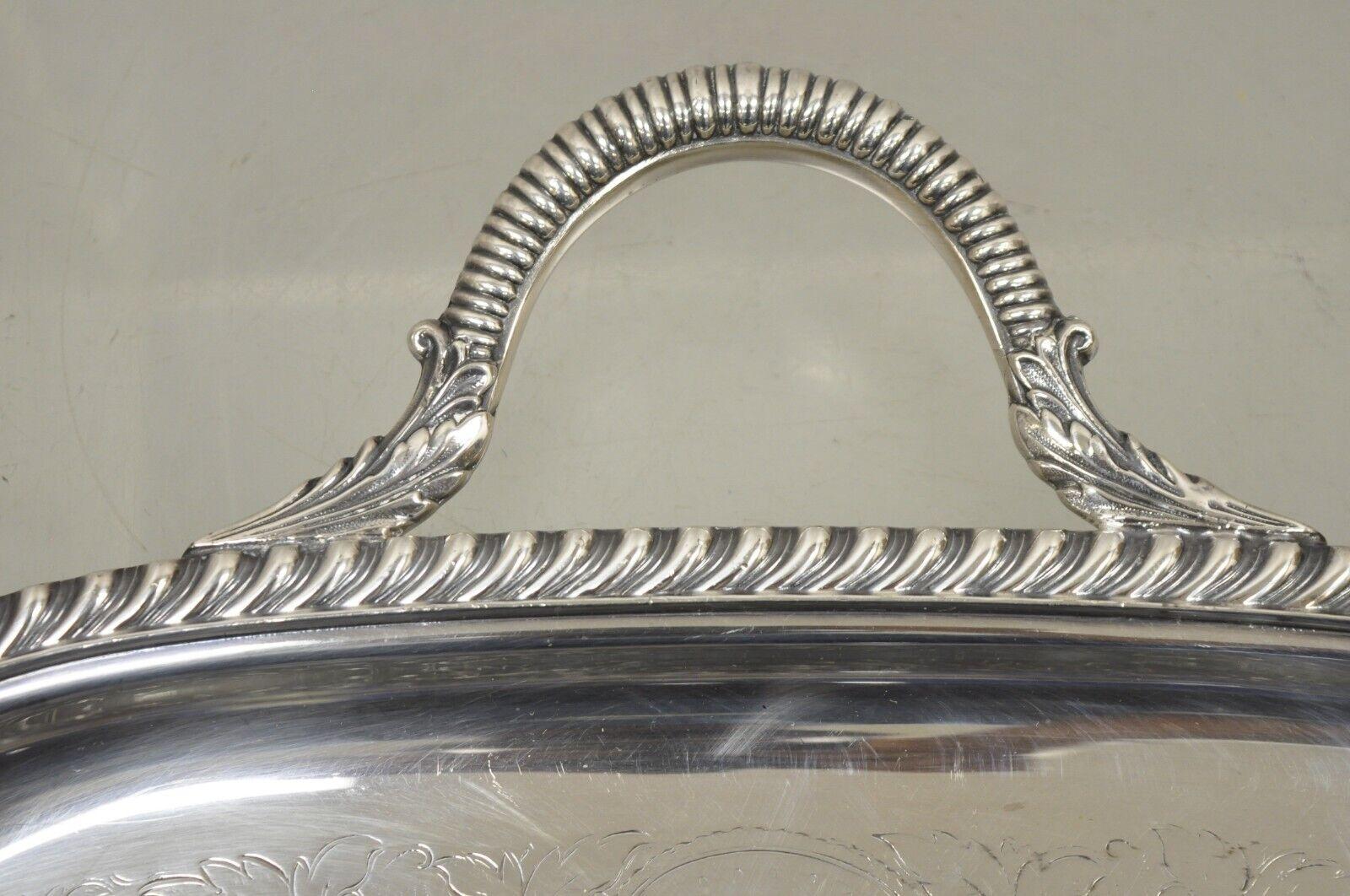 Vintage Victorian EPC Silver Plated Etched Twin Handle Serving Platter Tray For Sale 4