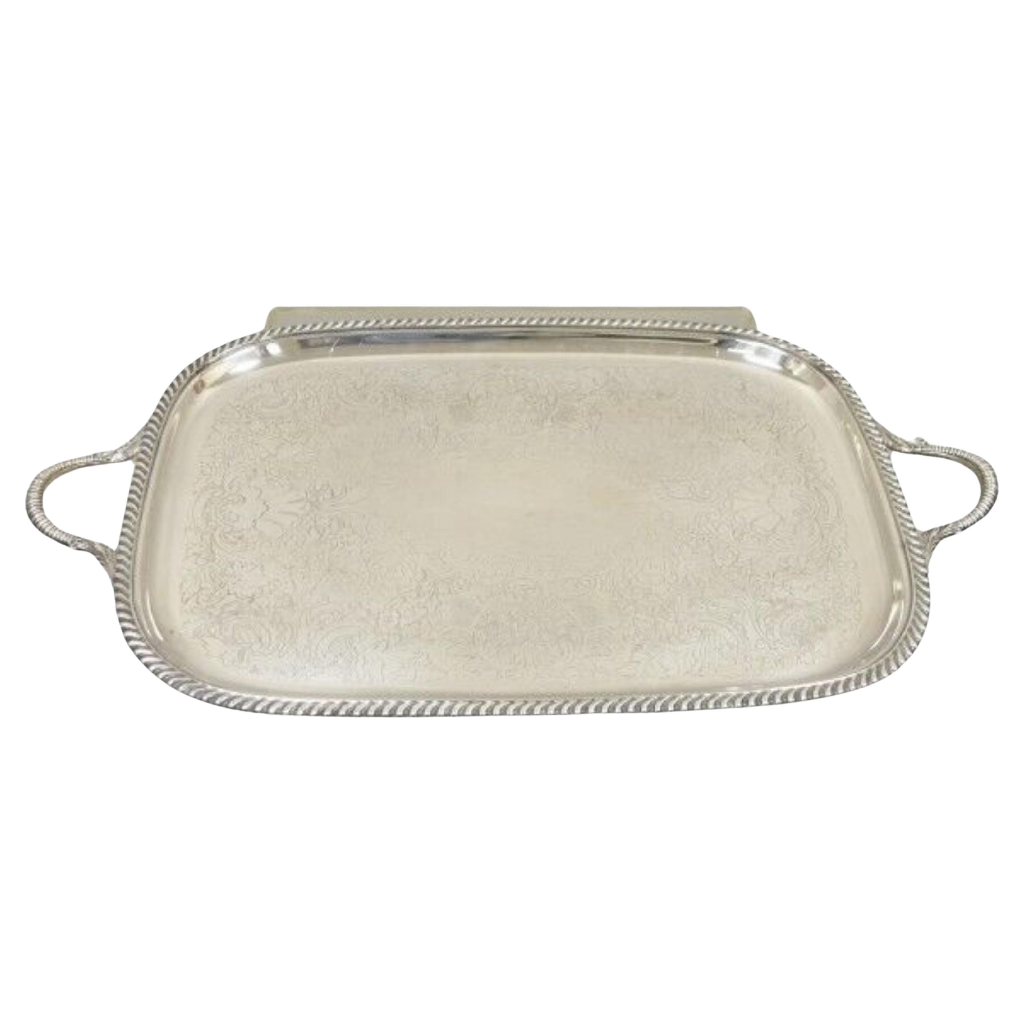 Vintage Victorian EPC Silver Plated Etched Twin Handle Serving Platter Tray For Sale