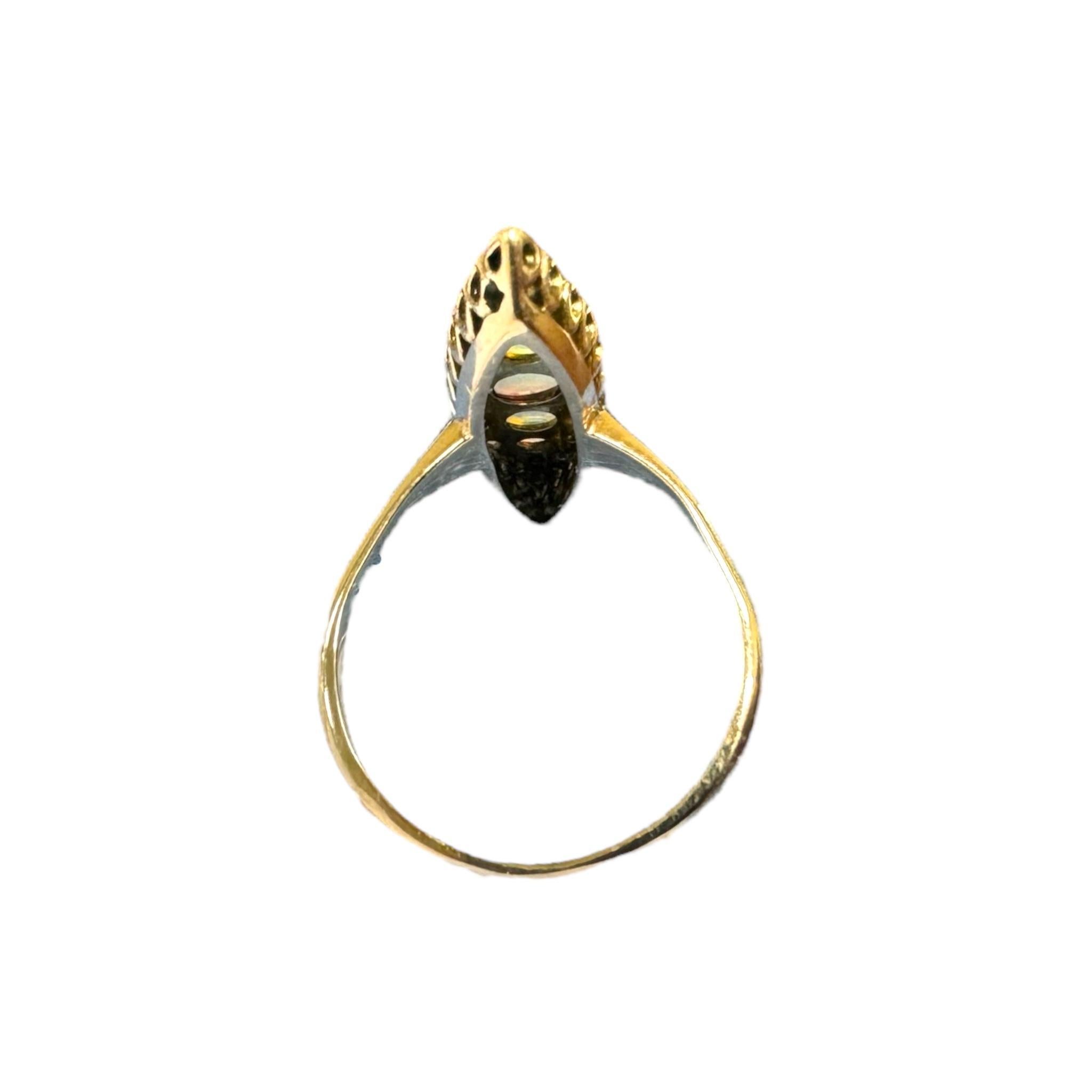 Vintage Victorian Era Navette Style Opal & Diamond Ring For Sale 5