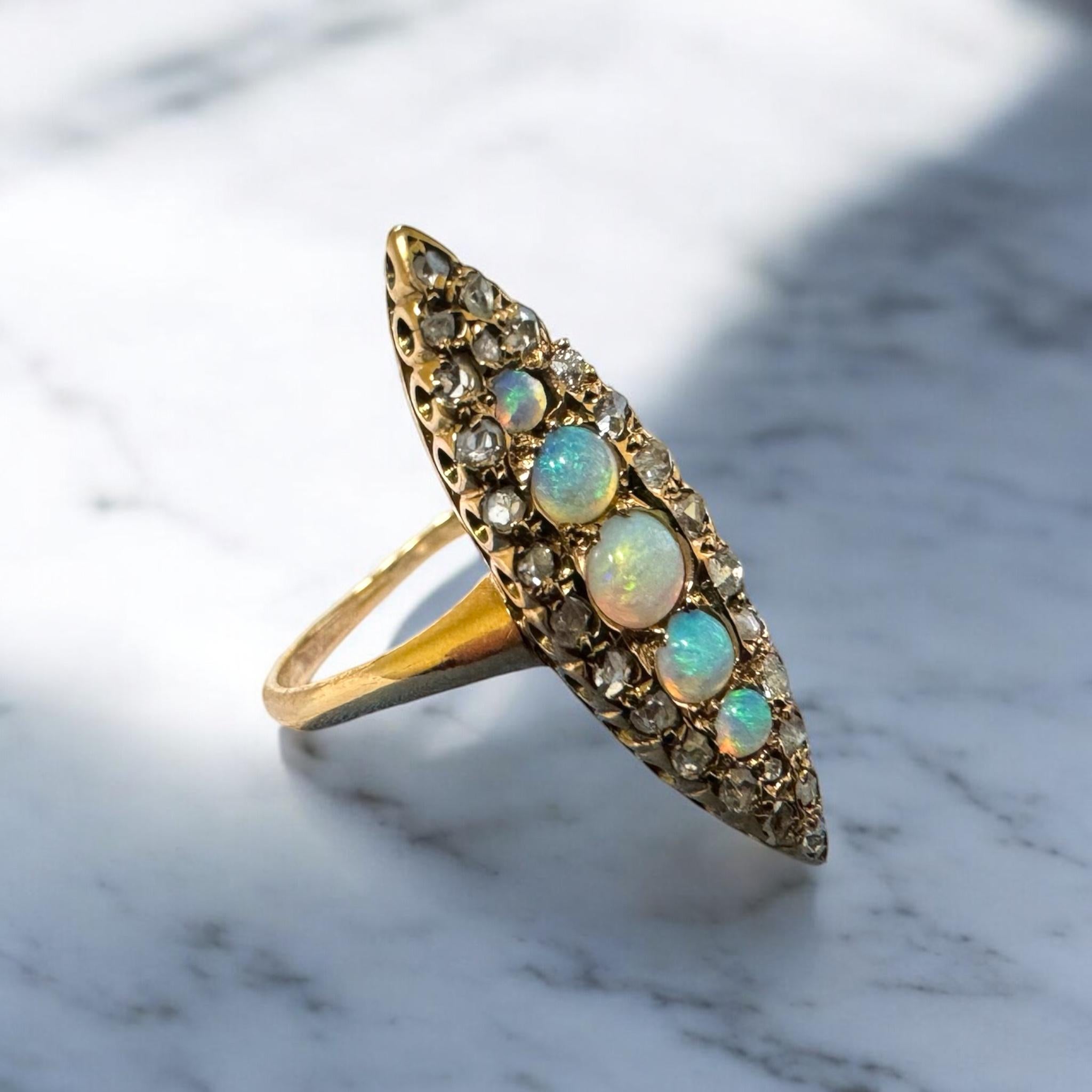 We always love a classic navette styled cocktail ring!!
Did you know the meaning of the word navette is referring to the boat like shape?

Ring Details
Material: 10K Rose Gold
Era: Victorian 1840 - 1900
Length: 1 Inch
Width: 1/4 Inch
Shank Width: