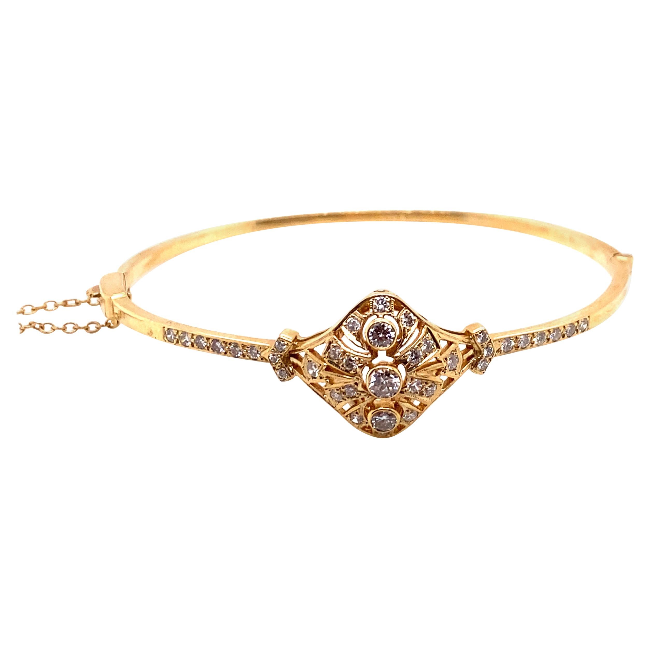 Bracelet jonc vintage en or jaune 14 carats, reproduction de l'époque victorienne