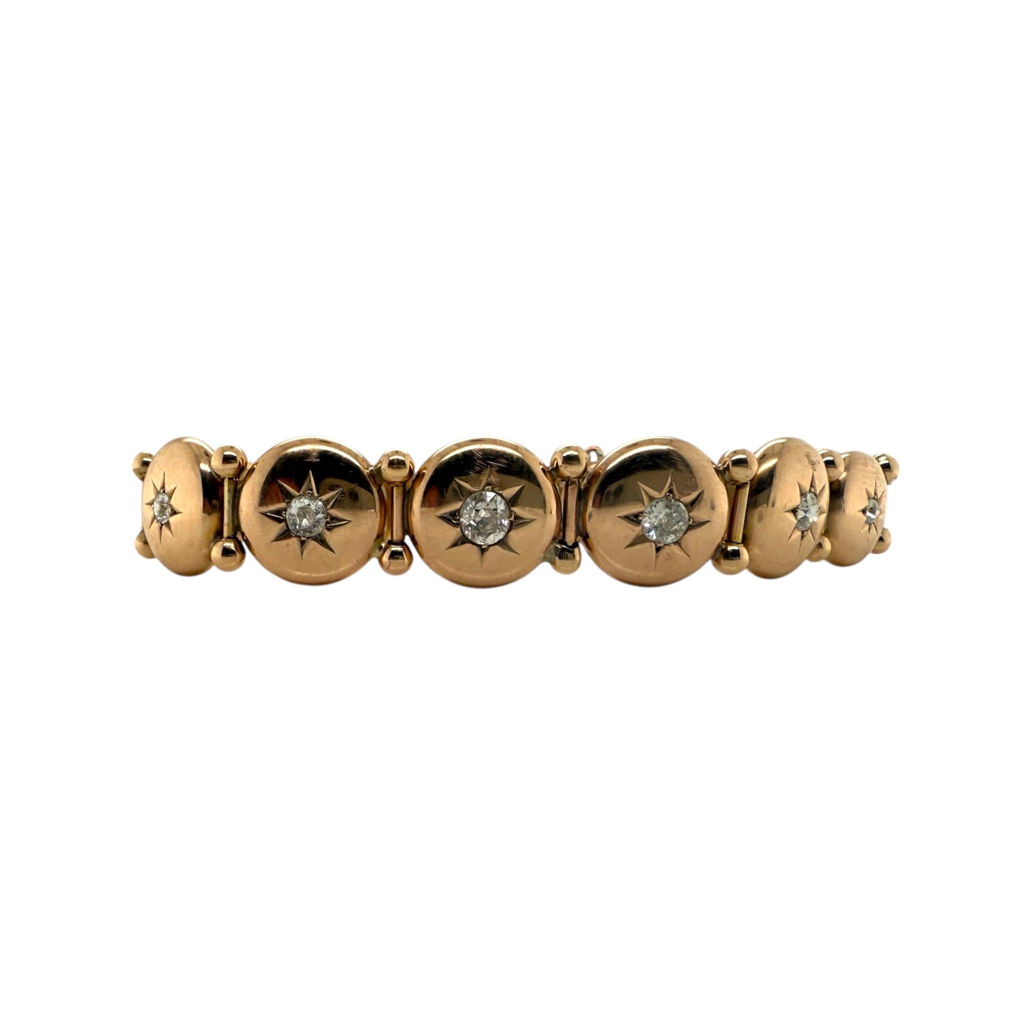 Vintage viktorianischen Ära Rose Gold Old Mine Cut Diamant-Armband (Alteuropäischer Brillantschliff)