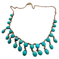 Vintage Victorian Era Rose Gold Turquoise  Necklace