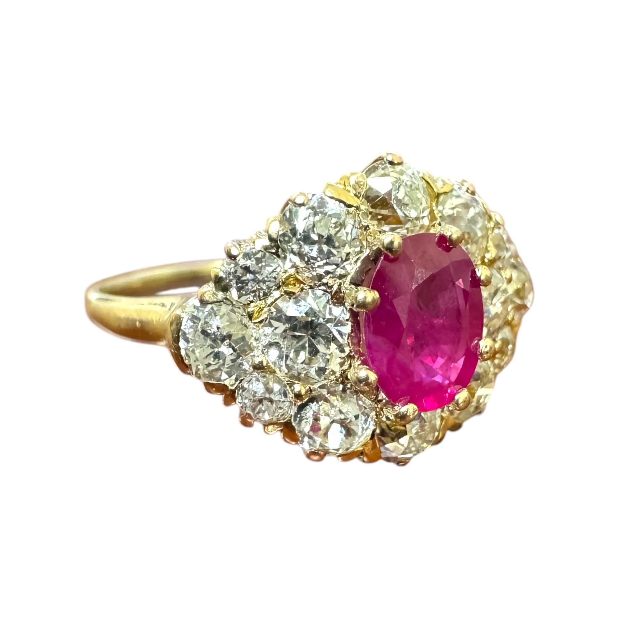 Weinlese-Rubin & Diamant-Cluster-Ring aus dem Viktorianischen Zeitalter im Angebot 2