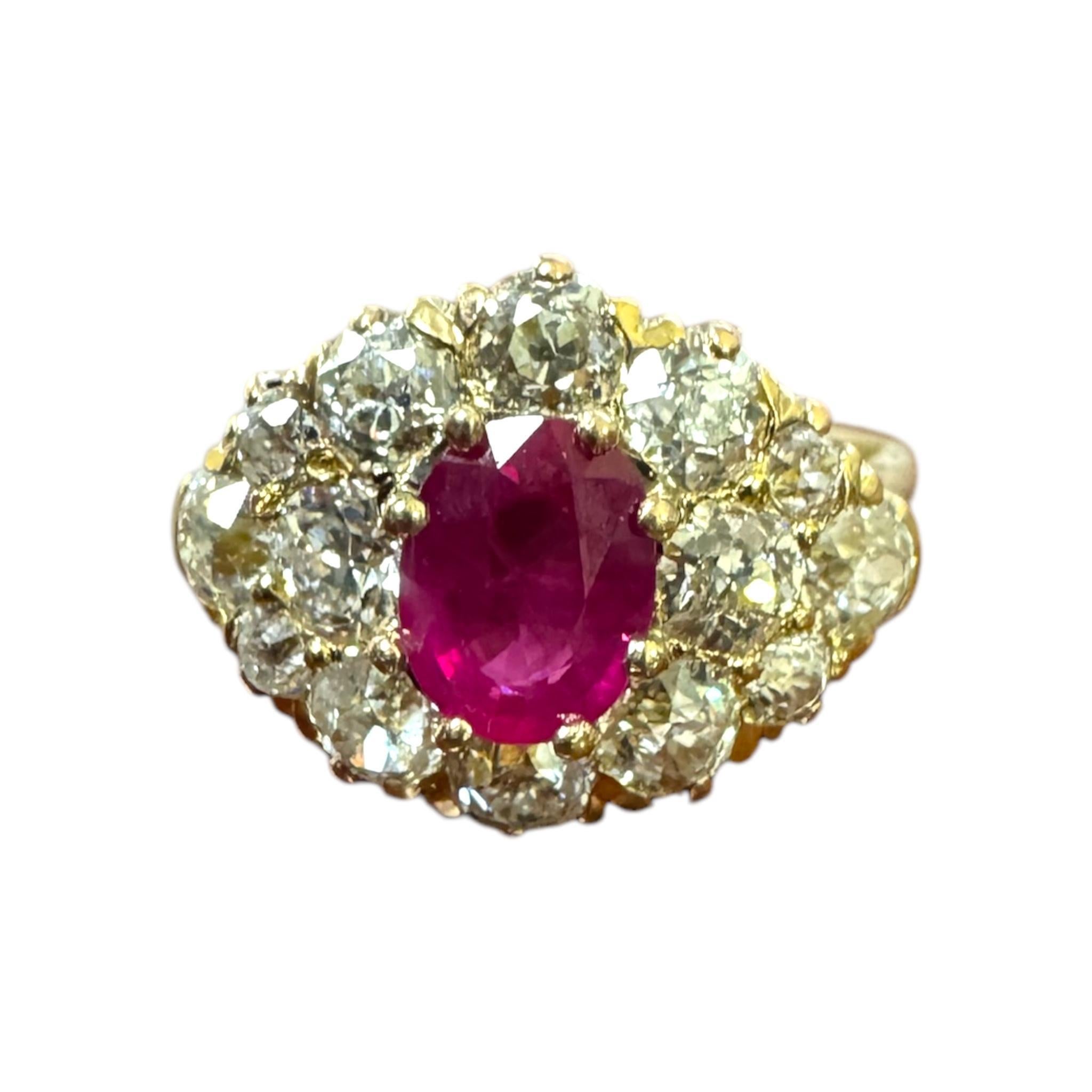 Weinlese-Rubin & Diamant-Cluster-Ring aus dem Viktorianischen Zeitalter im Angebot 3