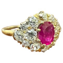 Vintage Victorian Era Ruby & Diamond Cluster Ring