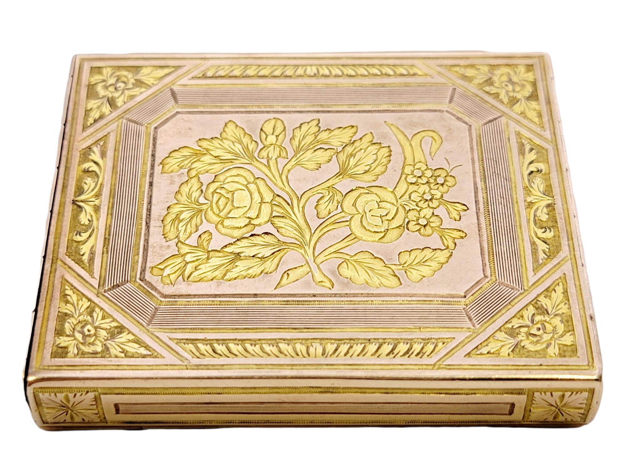 Vintage viktorianischen Ära Schnupftabakdose 14 Karat Gelb-und Roségold Blumenmotiv (Viktorianisch) im Angebot