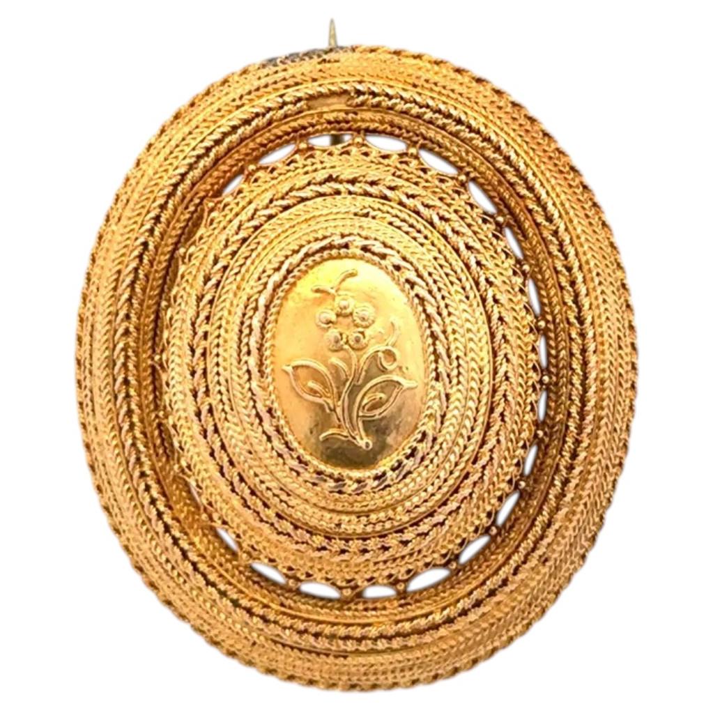 Spilla vintage in stile vittoriano etrusco, con granulazione in oro, di alta qualità, proveniente da una collezione privata