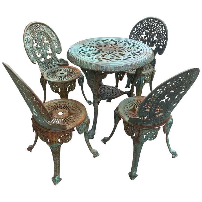 Vintage Victorian Five-Piece Cast Iron Outdoor Patio Set at 1stDibs