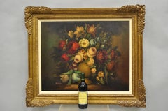 Vintage Victorian Blumenstrauß Stillleben Gemälde Öl auf Leinwand Signiert Romen