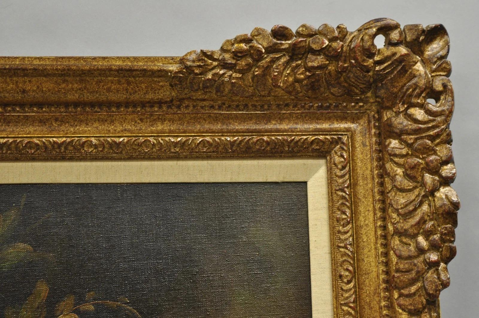 Vintage Victorian Blumenstrauß Stillleben Gemälde Öl auf Leinwand Signiert Romen (20. Jahrhundert) im Angebot