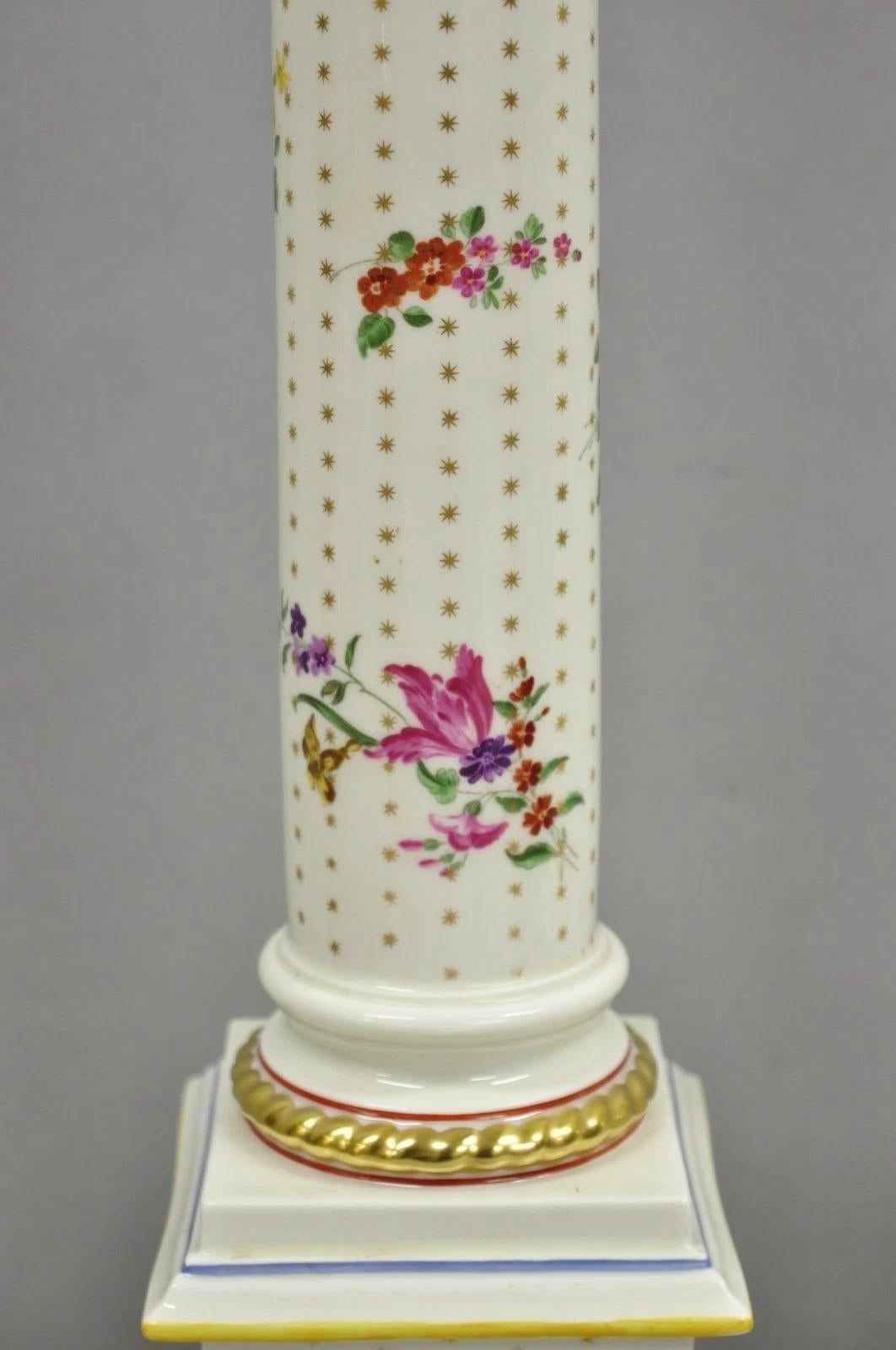 Paire de lampes de table à colonne en porcelaine française de l'époque victorienne avec fleurs peintes Bon état - En vente à Philadelphia, PA