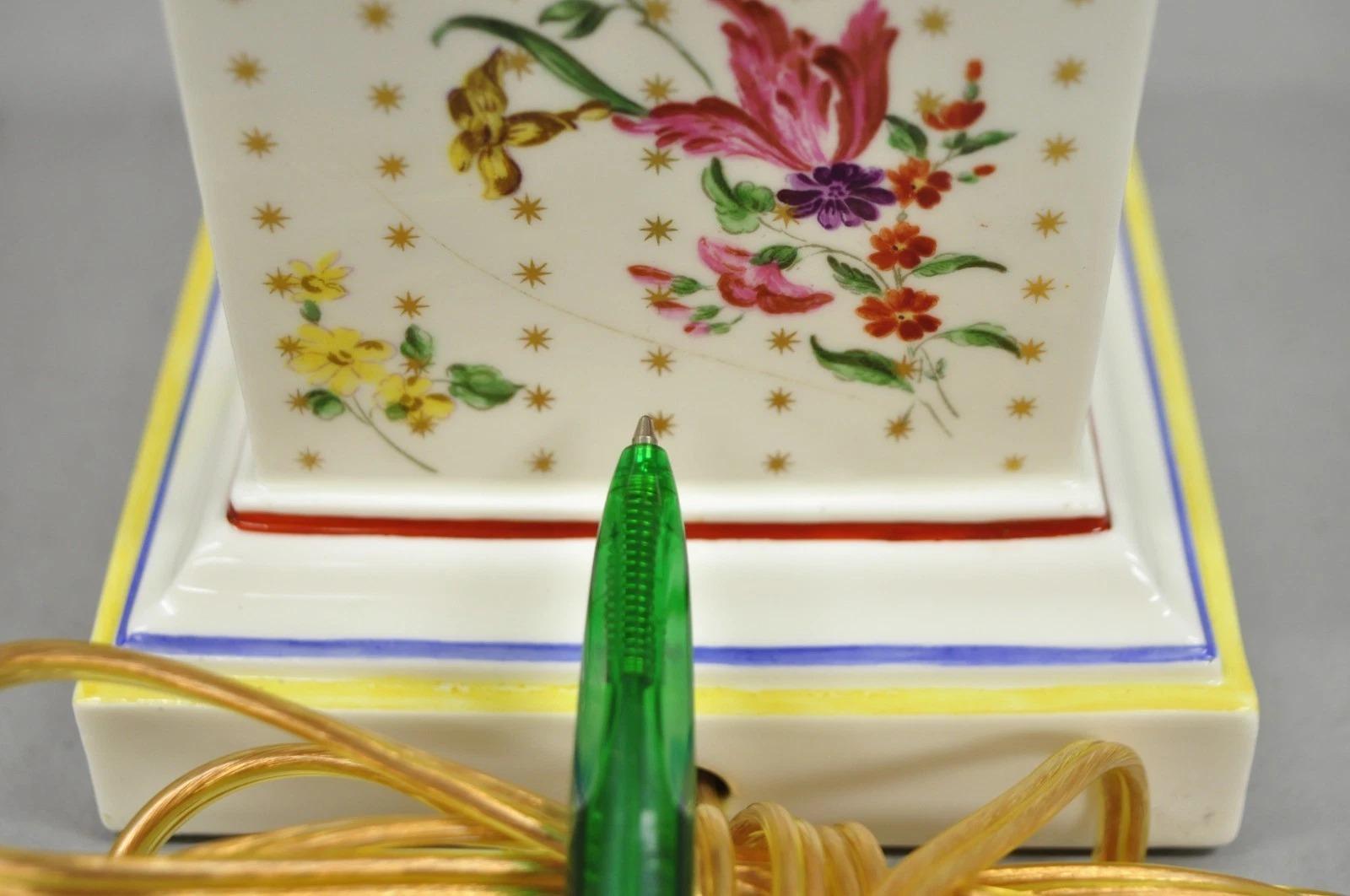 Porcelaine Paire de lampes de table à colonne en porcelaine française de l'époque victorienne avec fleurs peintes en vente