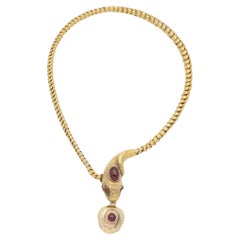 Vintage Victorian Garnet Snake Necklace in Yellow Gold