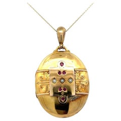 Collana con ciondolo antico d'epoca in oro e perle di seme vittoriane