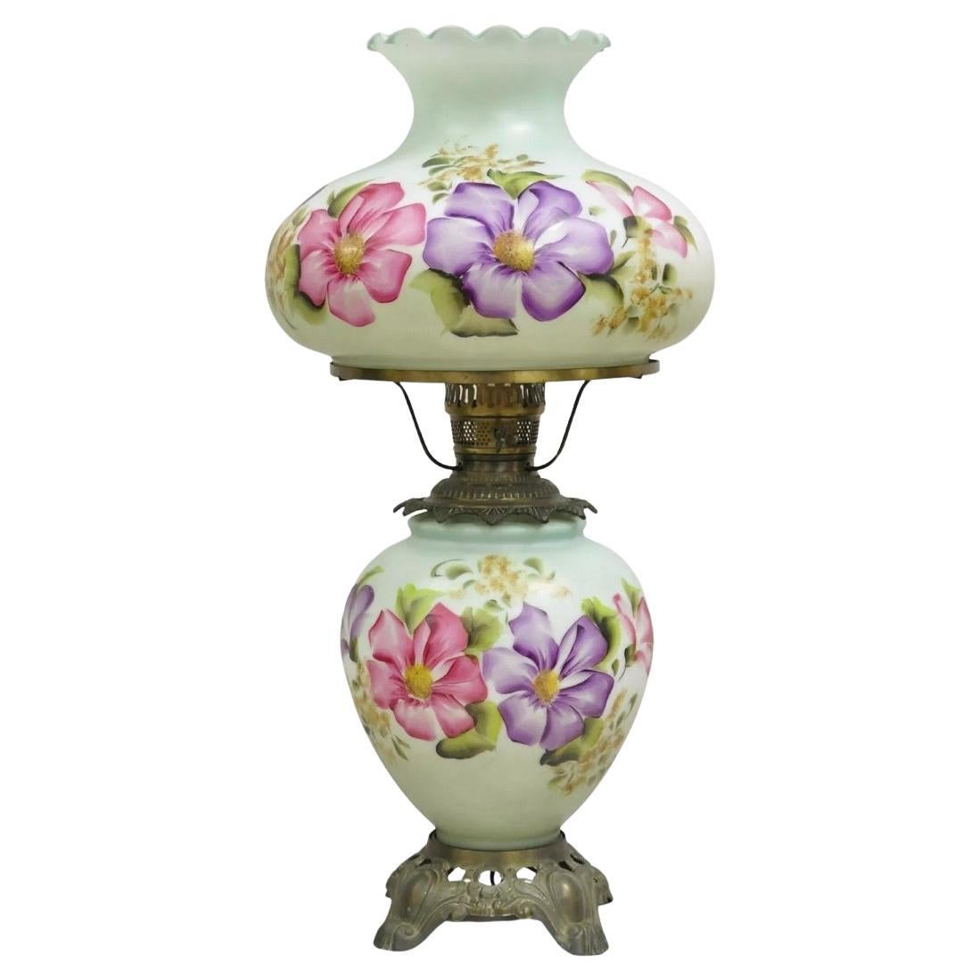 Vintage Victorian Gone With The Wind Hand Painted Parlor Hurricane Table Lamp