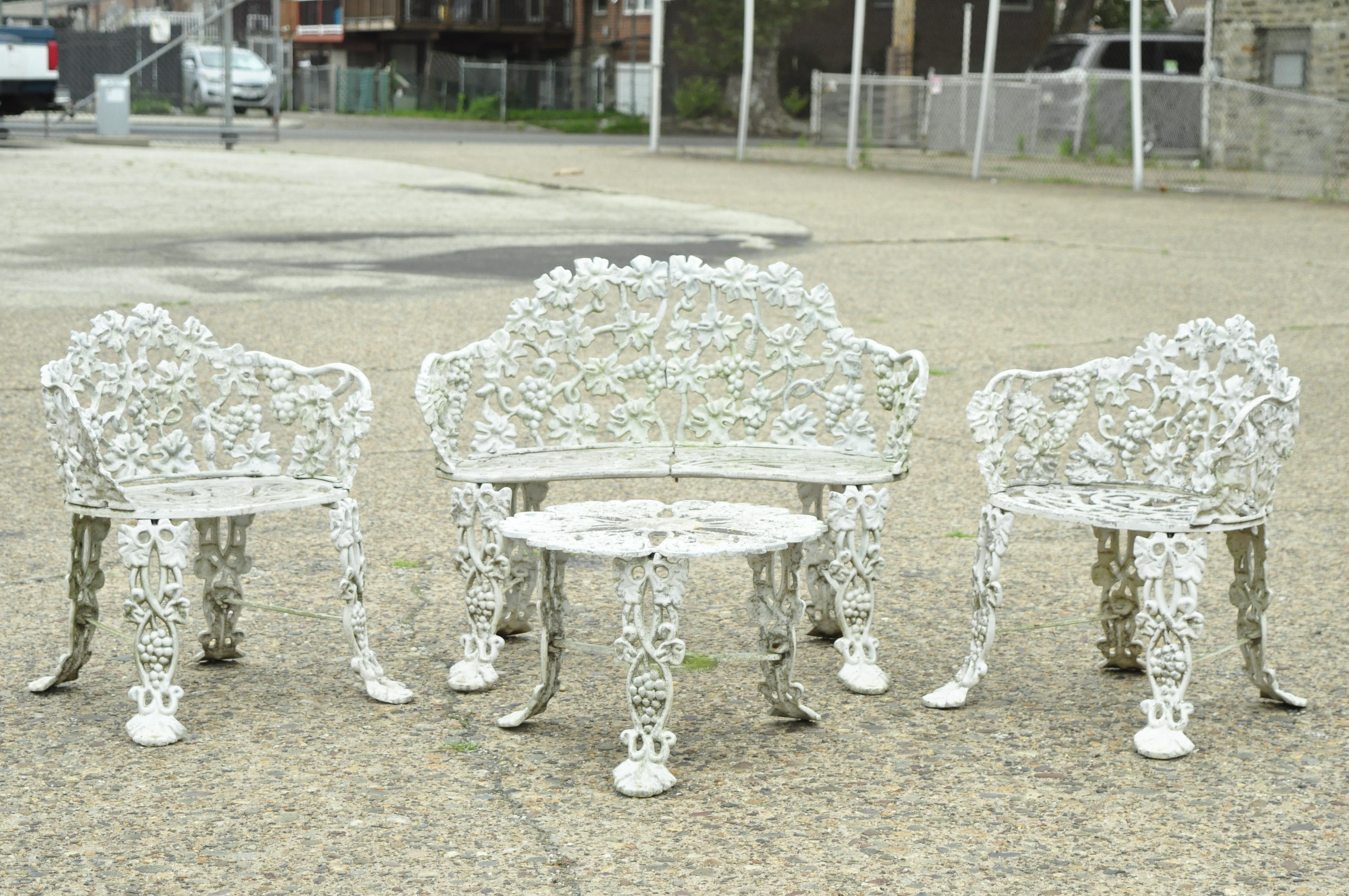 Vintage Victorian Grapevine Cast Aluminum Garden Patio Set Table Chair, 4pc Set 8