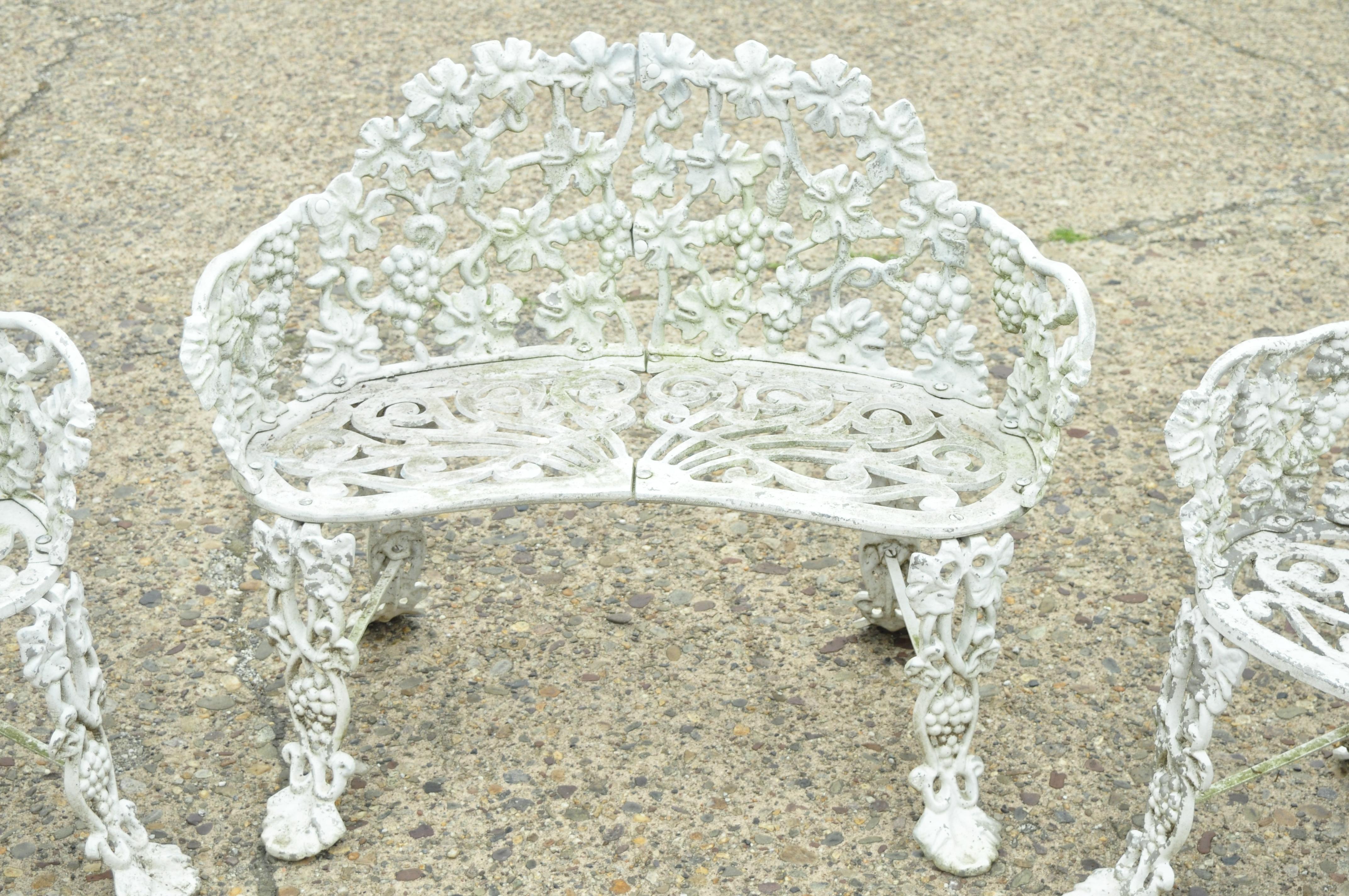 20th Century Vintage Victorian Grapevine Cast Aluminum Garden Patio Set Table Chair, 4pc Set