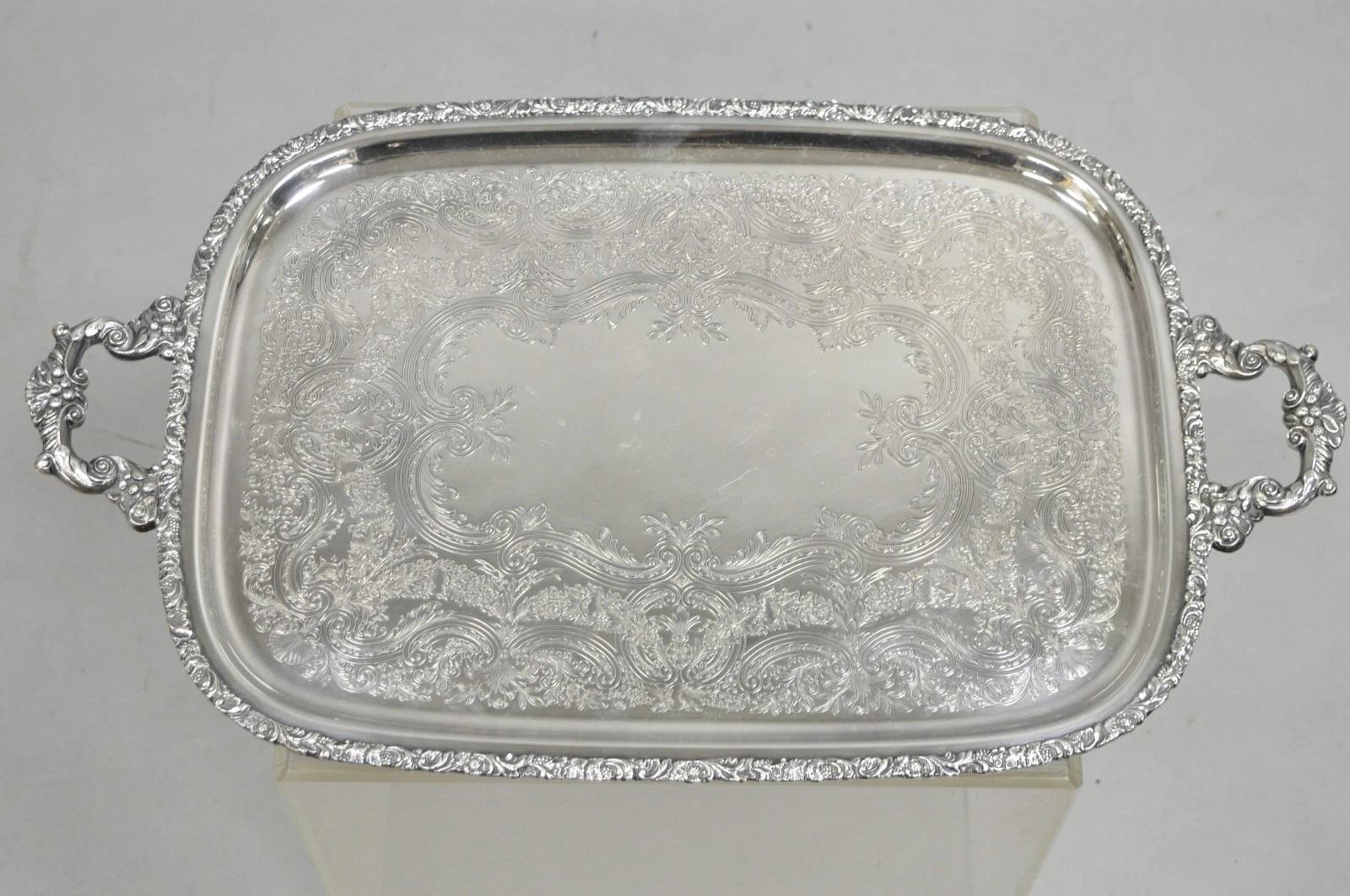 Vintage Victorian International Silver Co Silver Plated Bar Serving Platter Tray 6