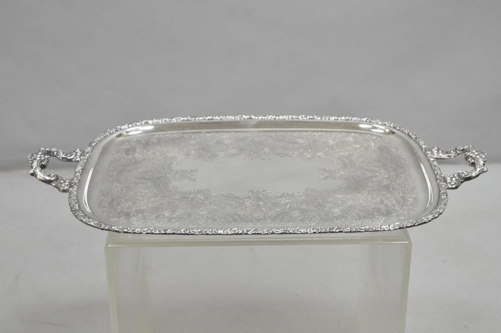 Vintage Victorian International Silver Co Silver Plated Bar Serving Platter Tray. Circa Early 20th Century. Measurements: 2
