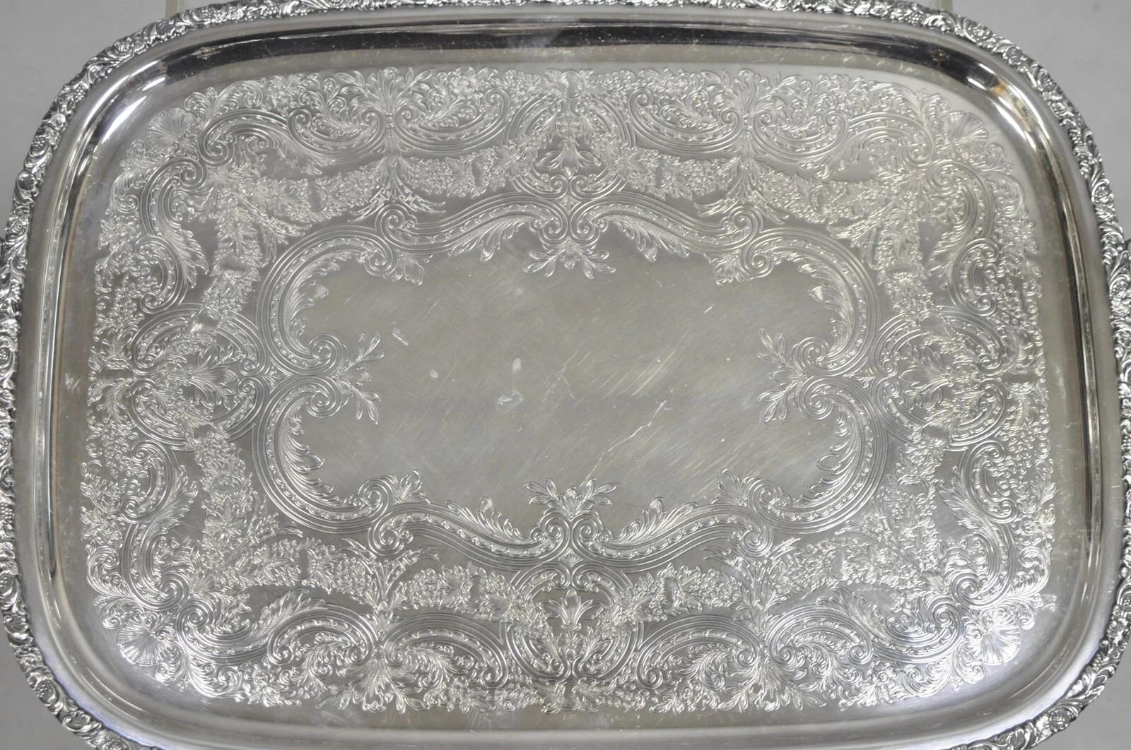 Unknown Vintage Victorian International Silver Co Silver Plated Bar Serving Platter Tray