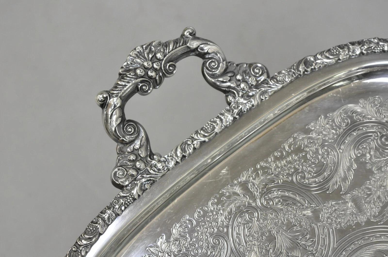 Vintage Victorian International Silver Co Silver Plated Bar Serving Platter Tray In Good Condition In Philadelphia, PA
