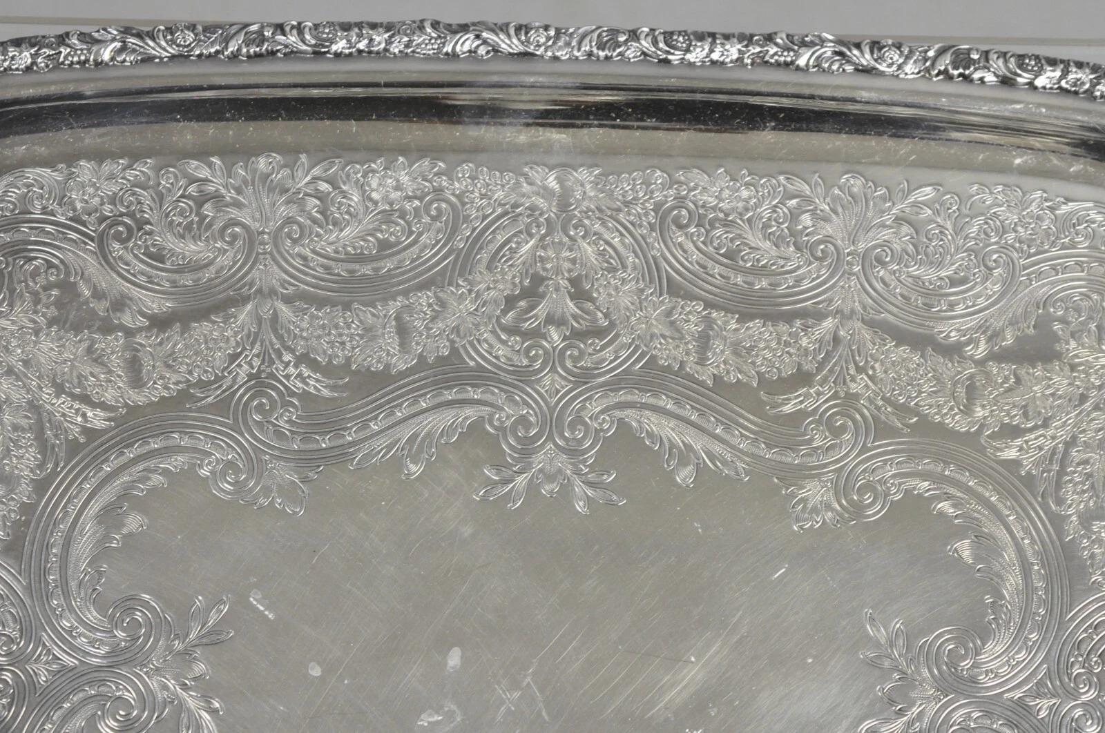 20th Century Vintage Victorian International Silver Co Silver Plated Bar Serving Platter Tray