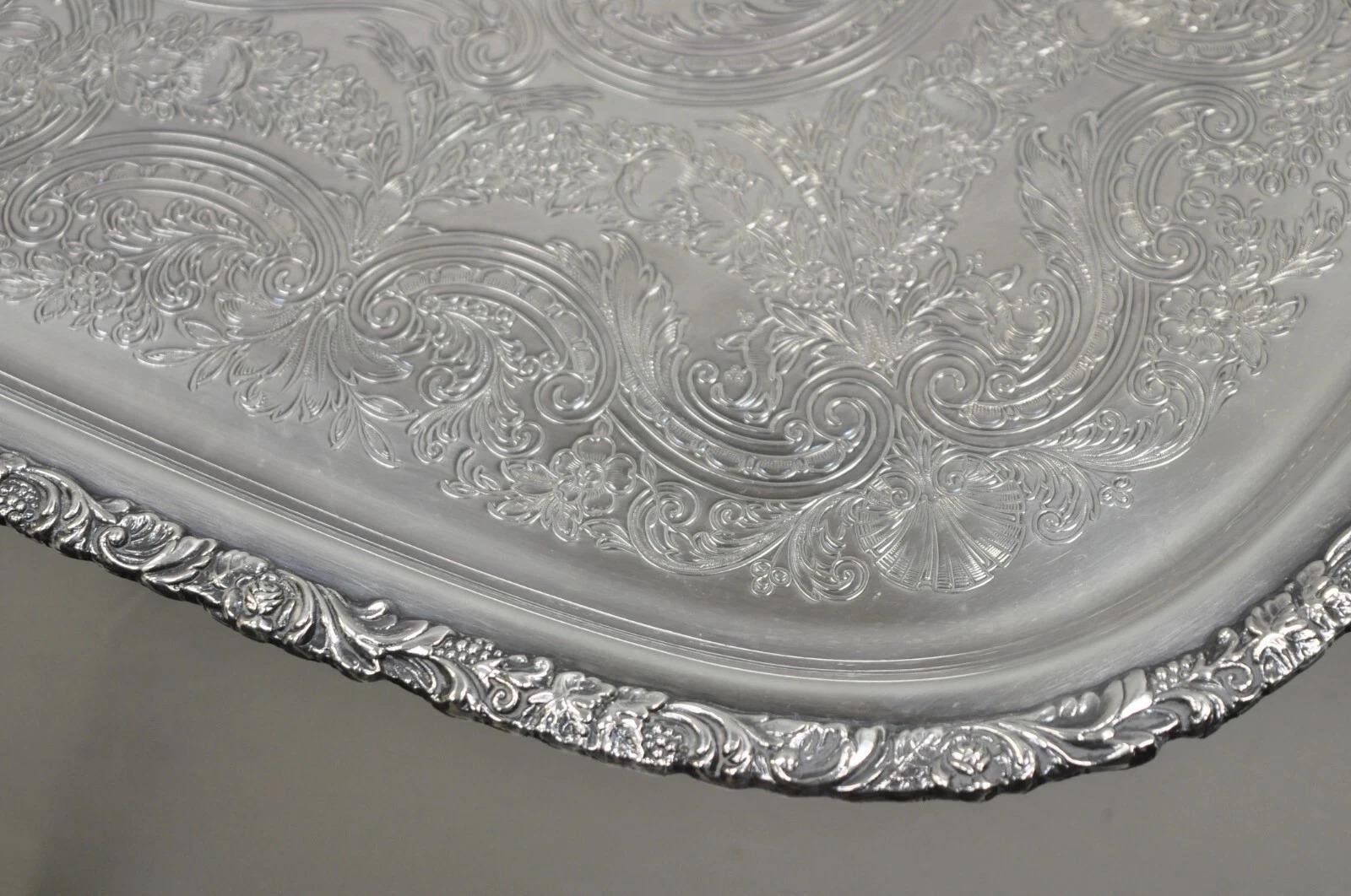 Vintage Victorian International Silver Co Silver Plated Bar Serving Platter Tray 3