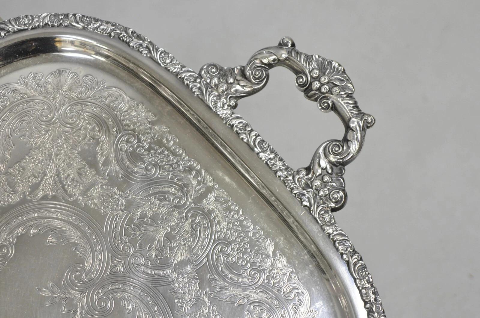 Vintage Victorian International Silver Co Silver Plated Bar Serving Platter Tray 4