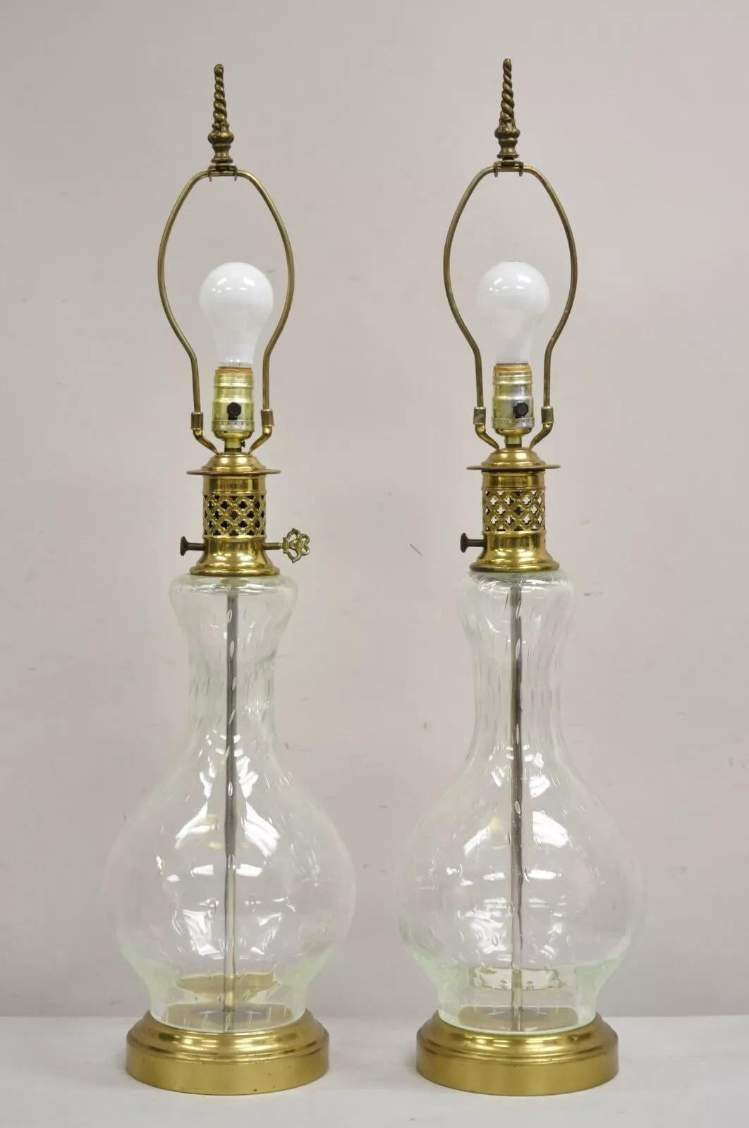 Vintage Victorian Lantern Style Shapely Bubble Glass Table Lamps - a Pair For Sale 6
