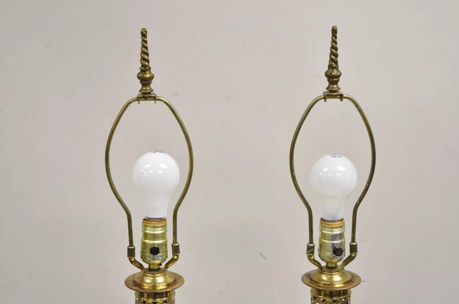 20th Century Vintage Victorian Lantern Style Shapely Bubble Glass Table Lamps - a Pair For Sale