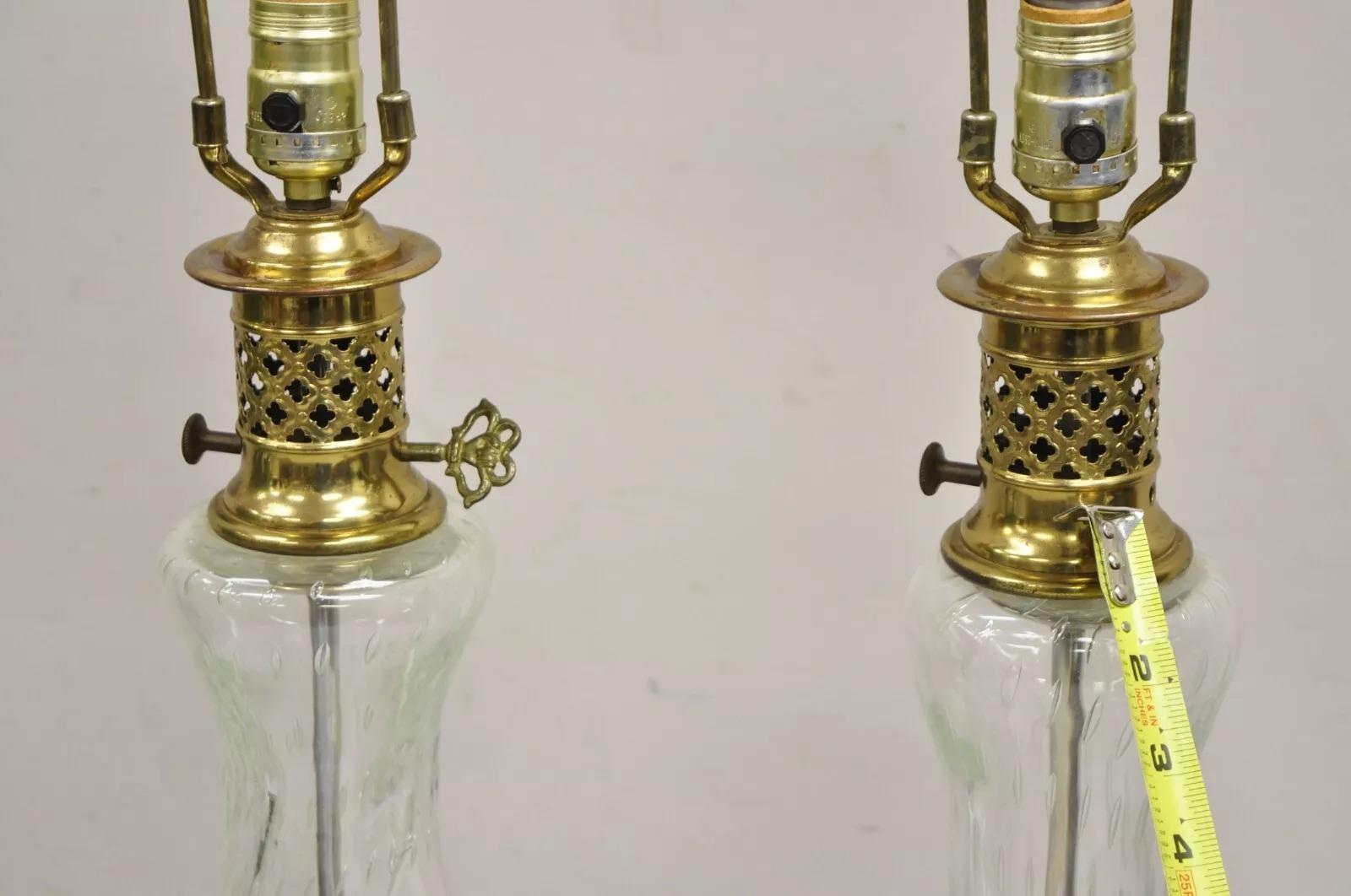 Vintage Victorian Lantern Style Shapely Bubble Glass Table Lamps - a Pair For Sale 1