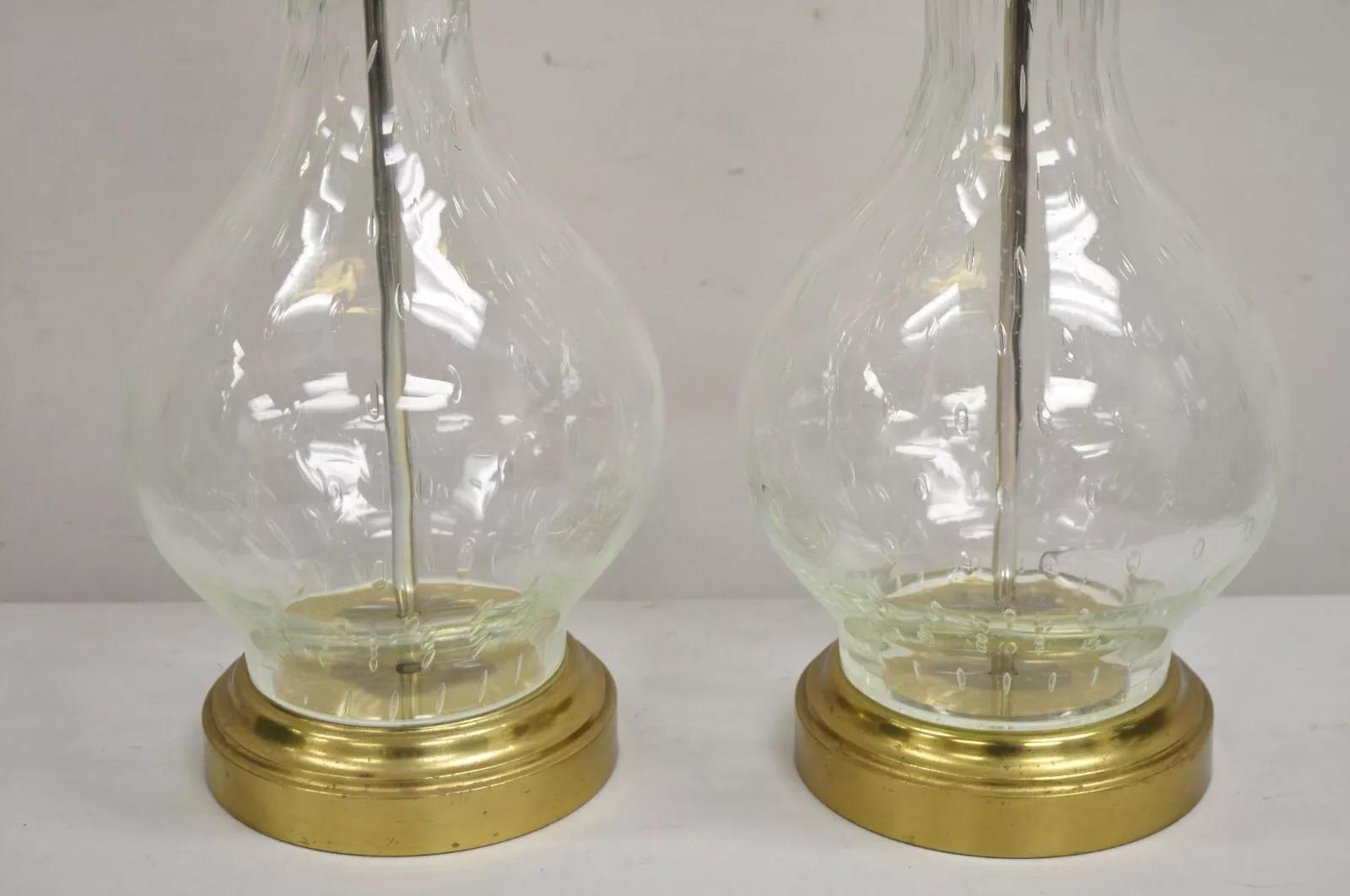 Vintage Victorian Lantern Style Shapely Bubble Glass Table Lamps - a Pair For Sale 2