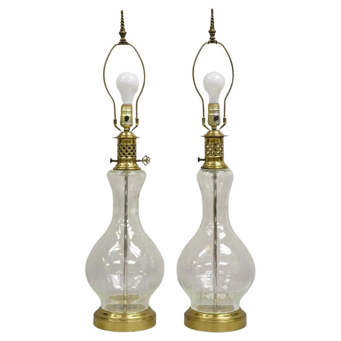 Vintage Victorian Lantern Style Shapely Bubble Glass Table Lamps - a Pair For Sale