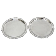 Vintage Victorian Large 21" Round Silver Plated Serving Platter Tray Japan, Pair