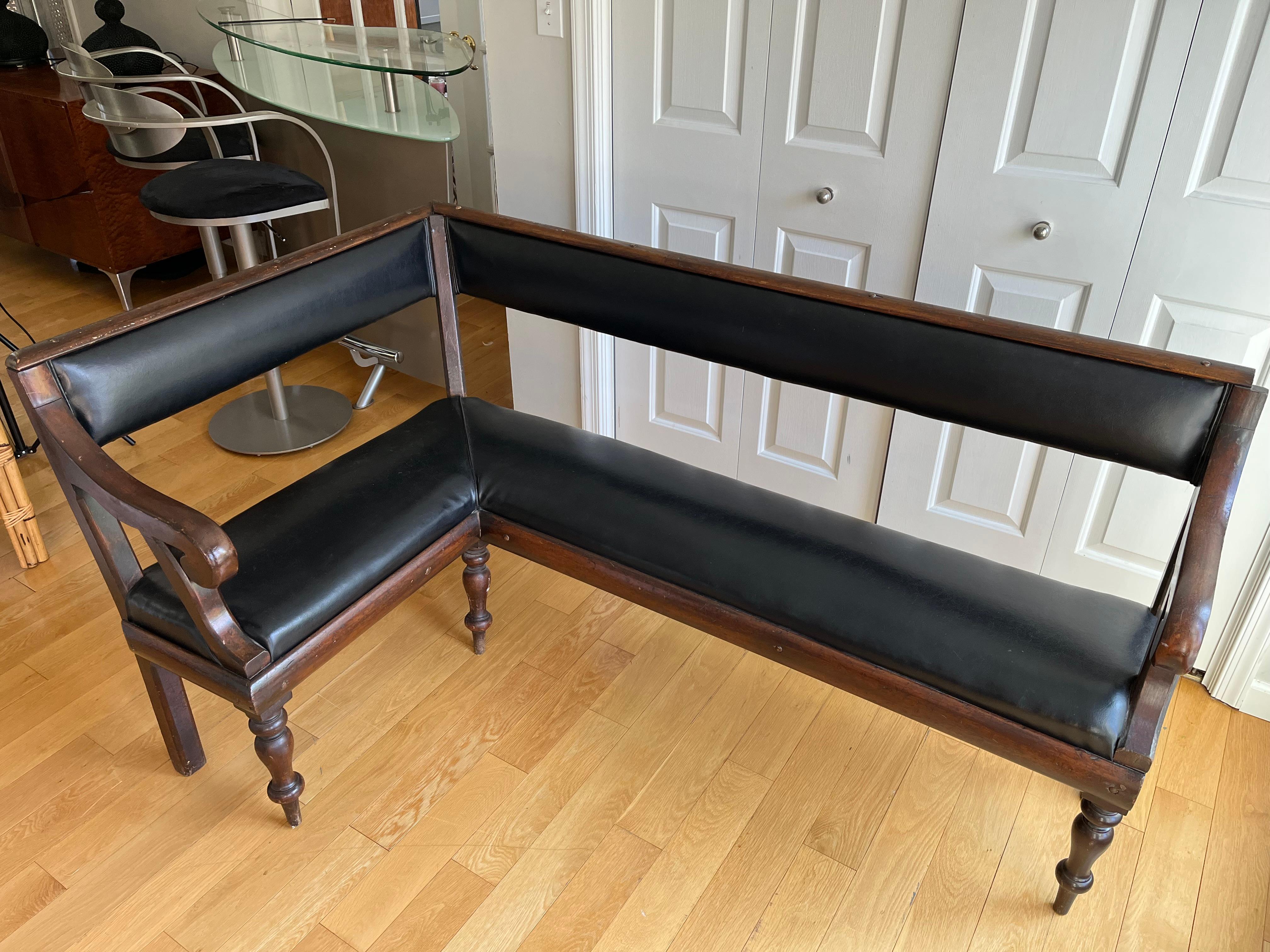 Vintage Leather Banquette/Bench, Early 1900s 2
