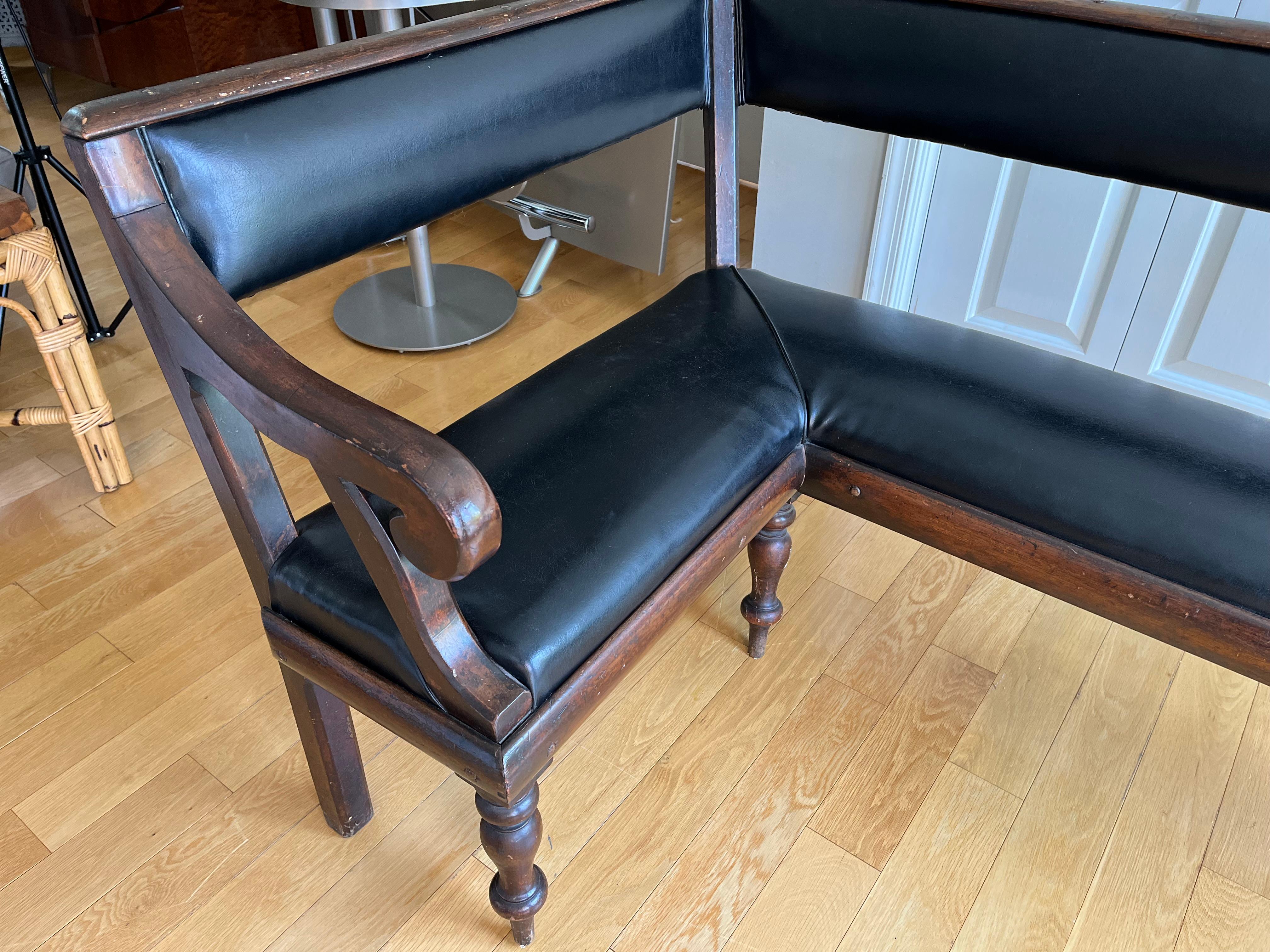Vintage Leather Banquette/Bench, Early 1900s 3