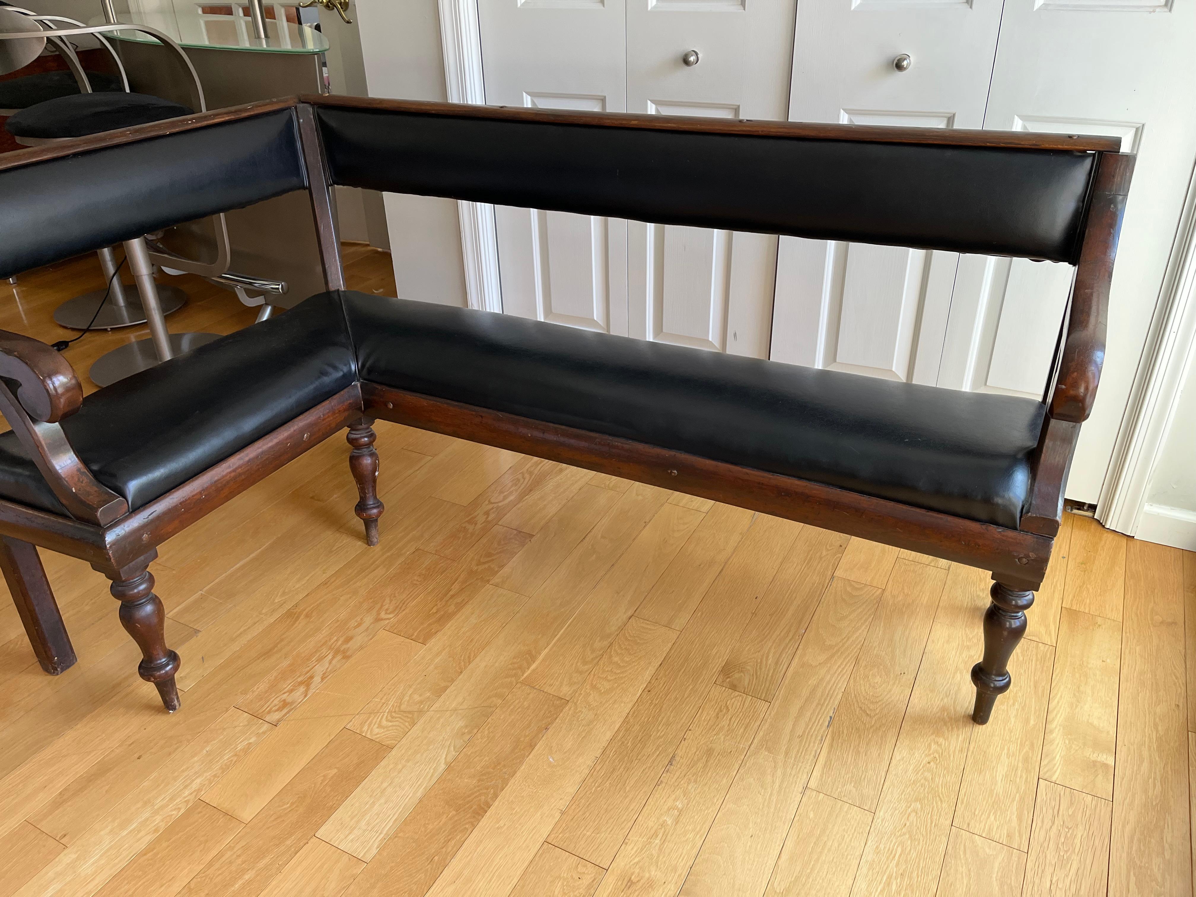 Vintage Leather Banquette/Bench, Early 1900s 4