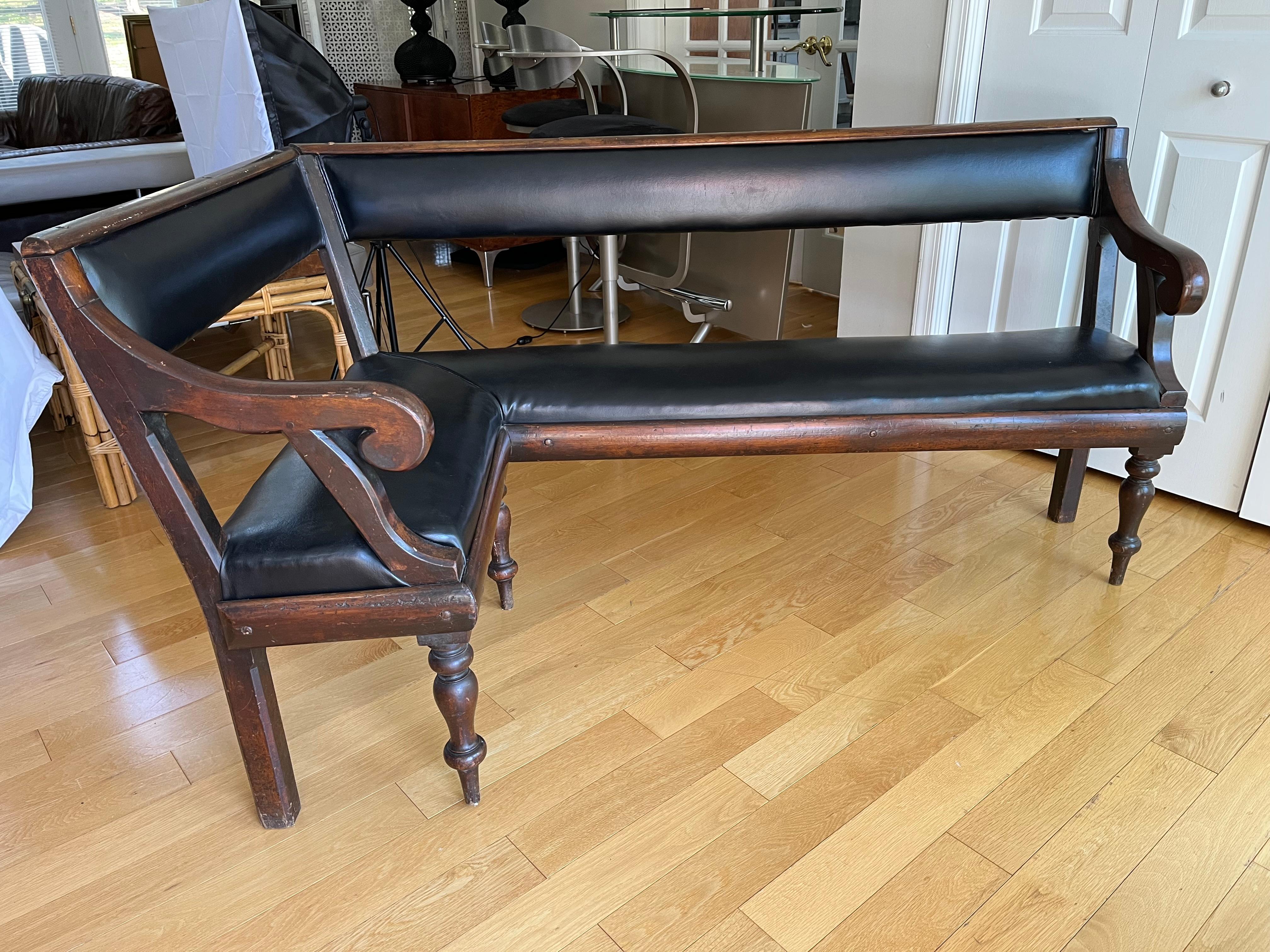 Vintage Leather Banquette/Bench, Early 1900s 10