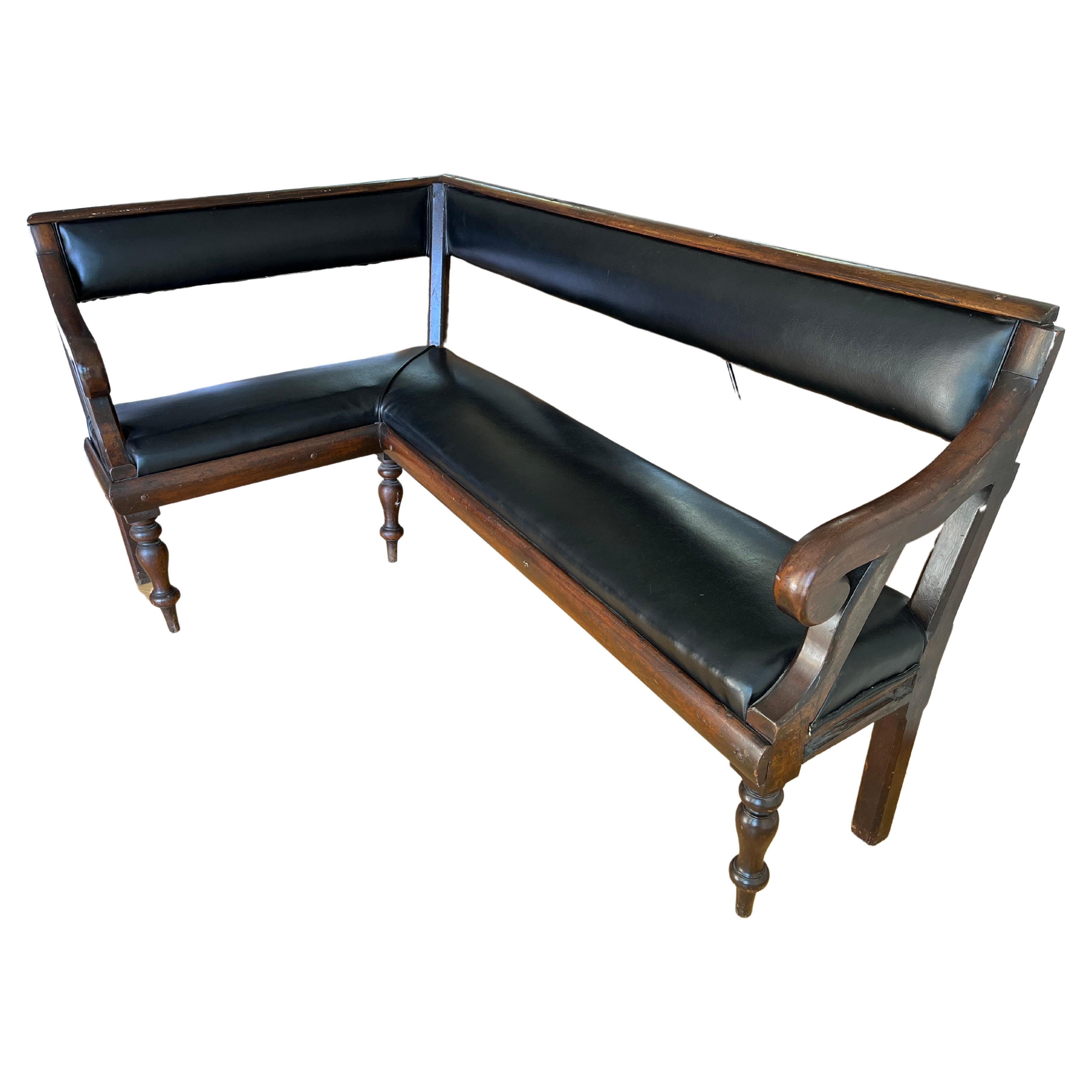 Vintage leather Banquette/bench, early 1900s.
