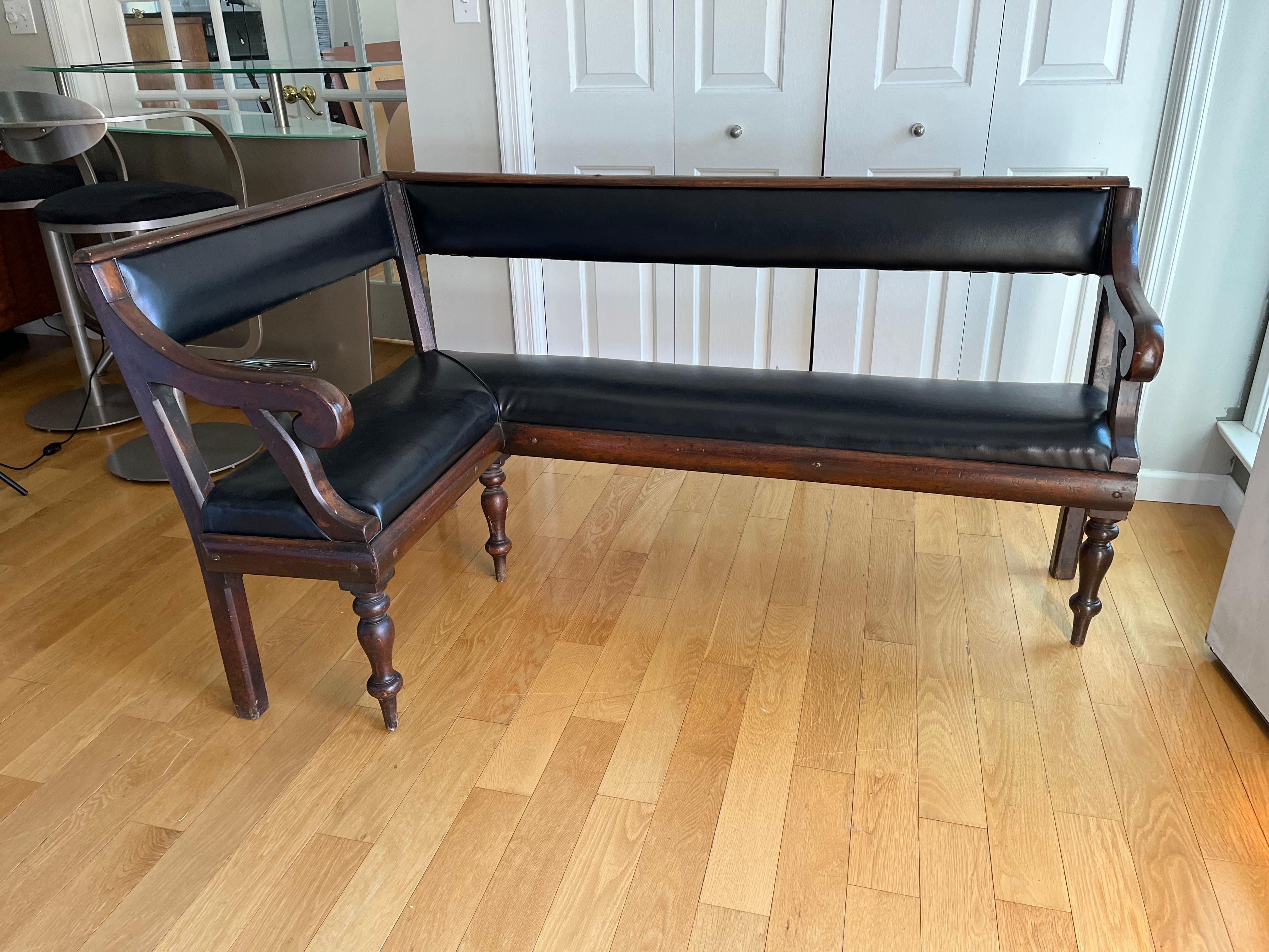 Victorian Vintage Leather Banquette/Bench, Early 1900s