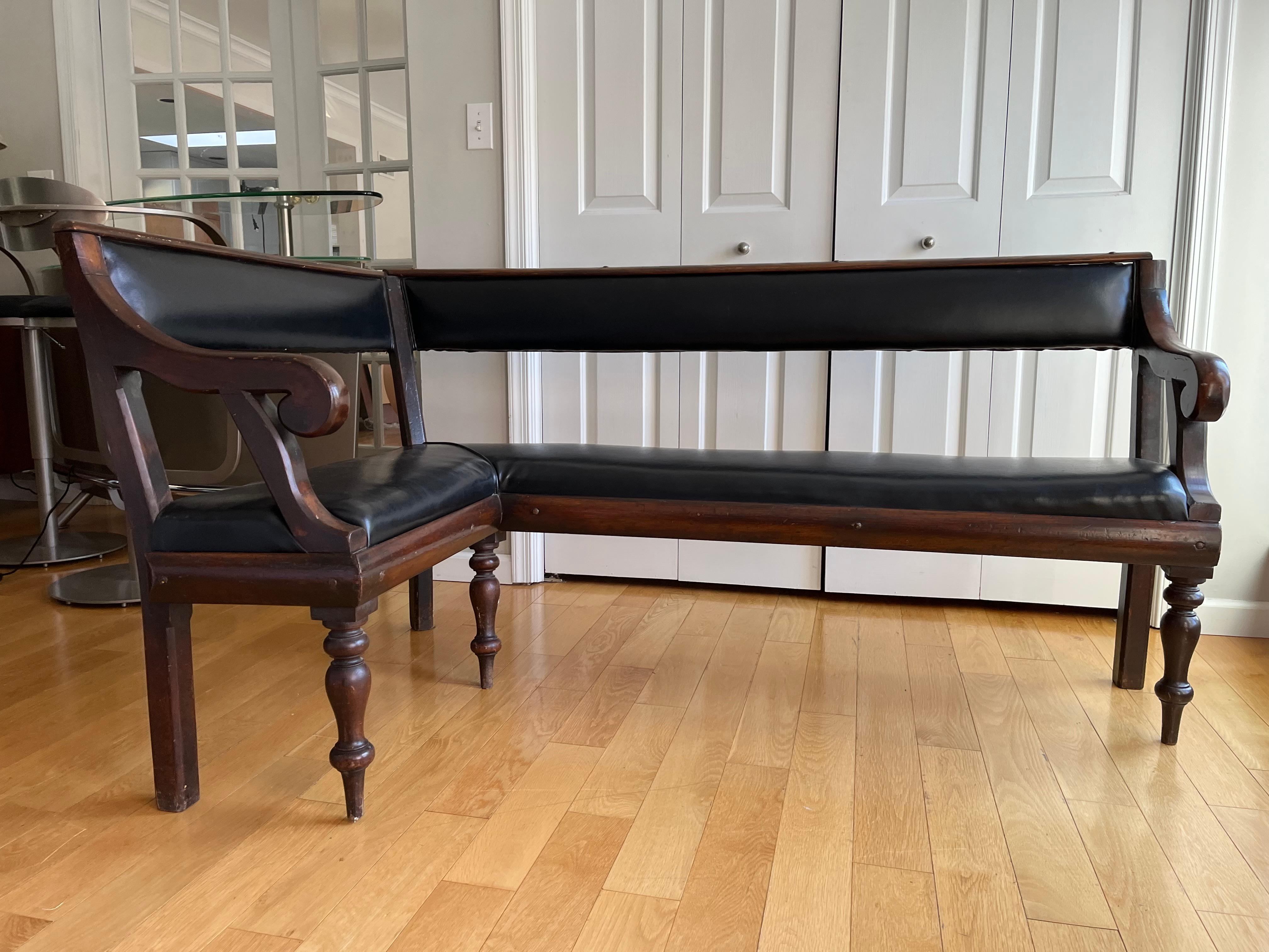20th Century Vintage Leather Banquette/Bench, Early 1900s