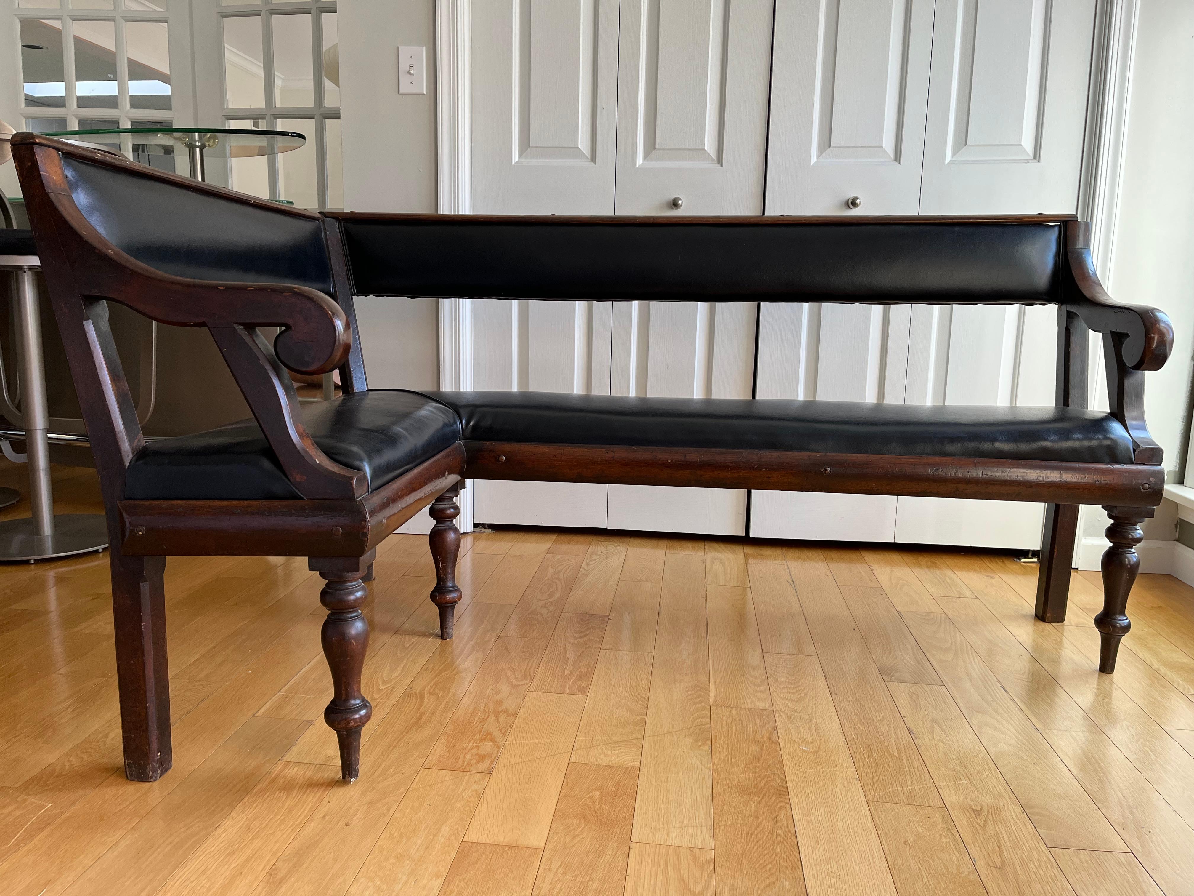 Vintage Leather Banquette/Bench, Early 1900s 1