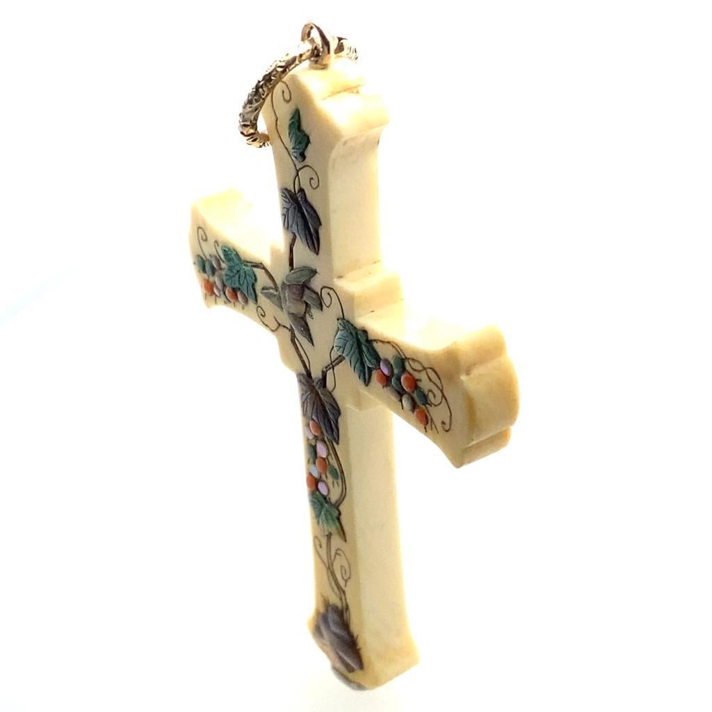 Viktorianischer Perlmutt-Kreuz-Anhänger im Vintage-Stil, um 1910 für Damen oder Herren