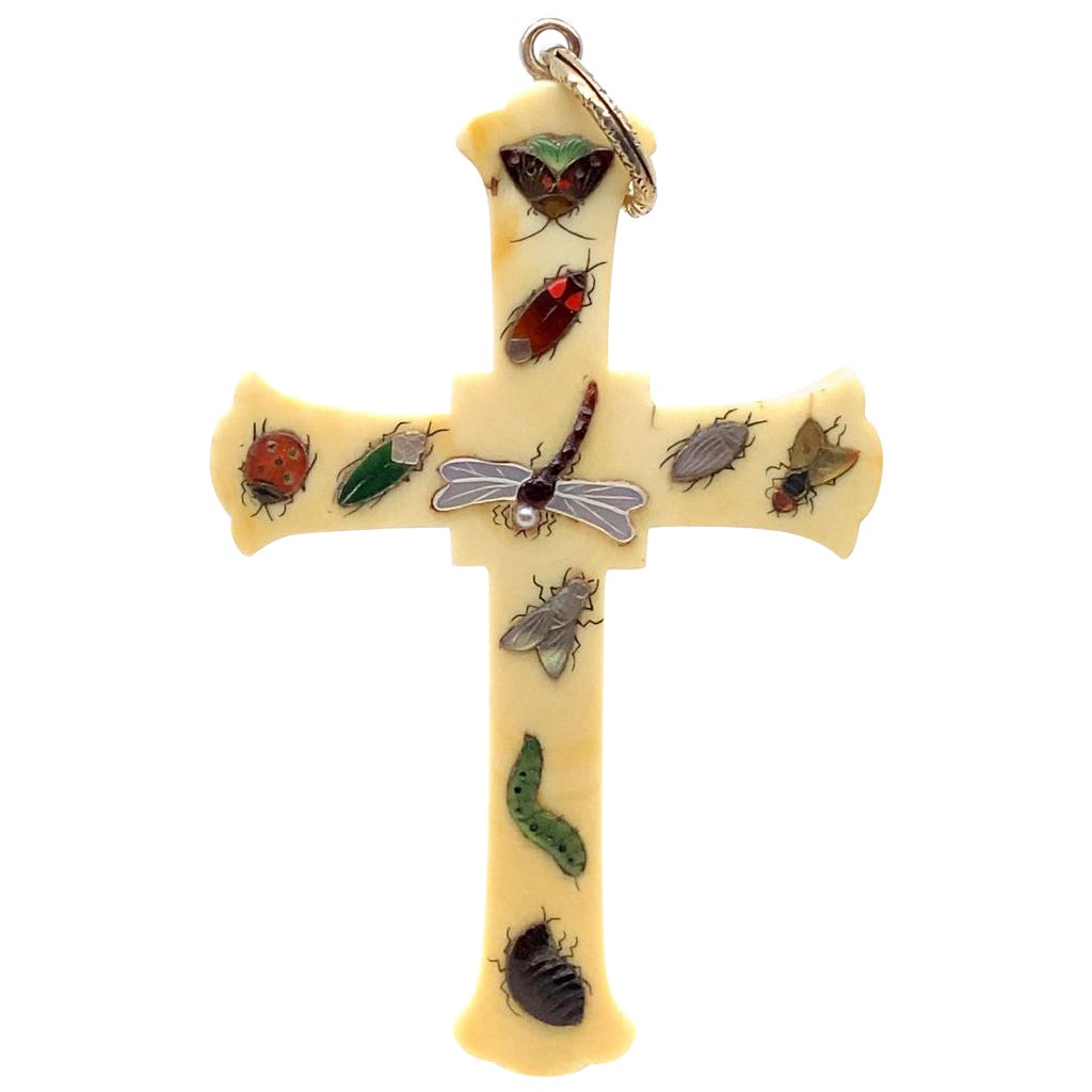 Viktorianischer Perlmutt-Kreuz-Anhänger im Vintage-Stil, um 1910